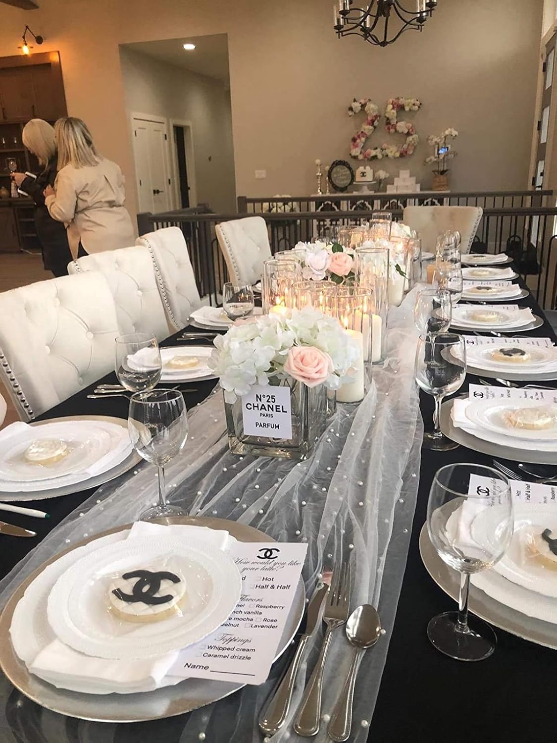 TIMECOSY White Pearl Tulle Tablecloths 6 Pieces 10ft Veil for Wedding