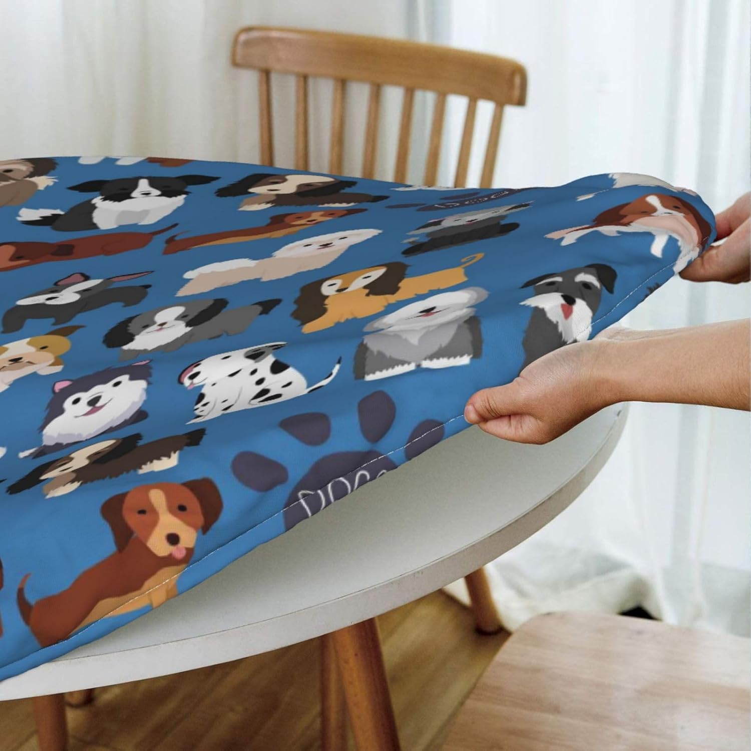 Cute Dogs Blue Tablecloth with Elastic Edge Small