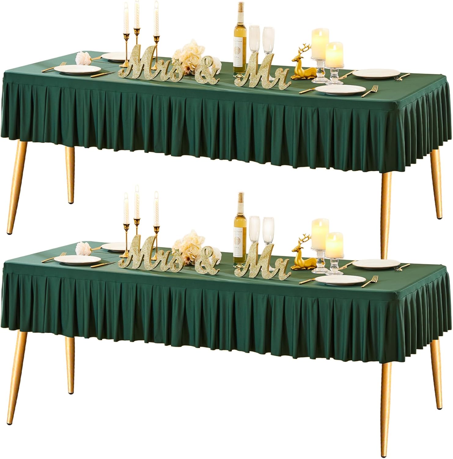 2 Pack Hunter Green Spandex Tablecloths for 6FT Rectangle Tables
