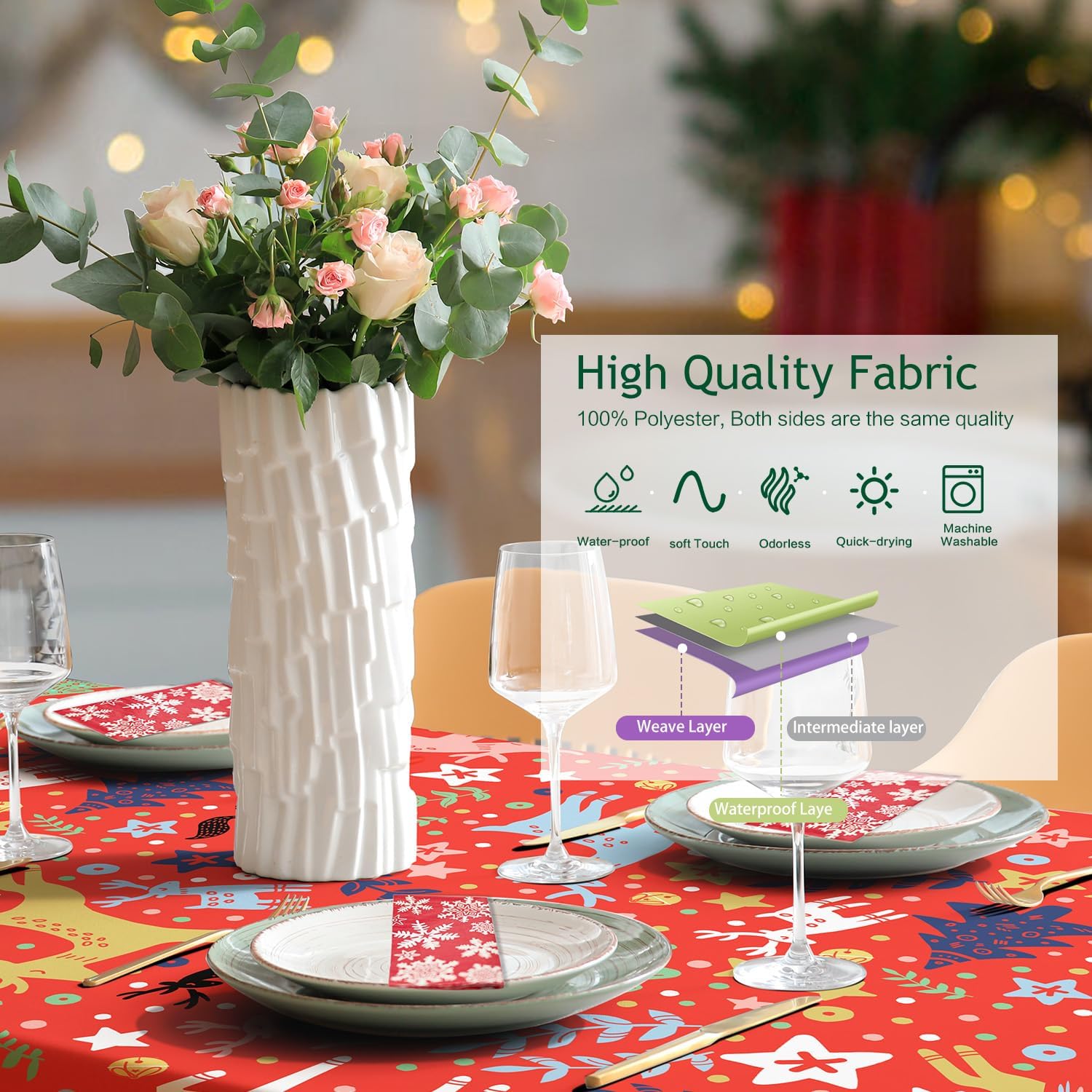 Vimorco Rectangle Tablecloth Christmas Deer