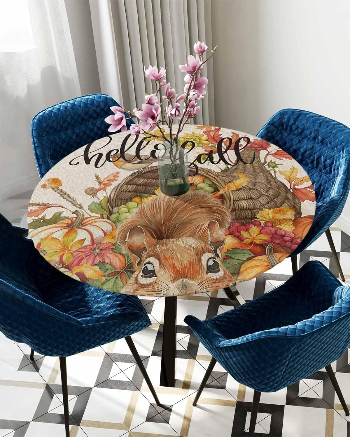Waterproof Elastic Round Tablecloth for 36-44 Inch Tables