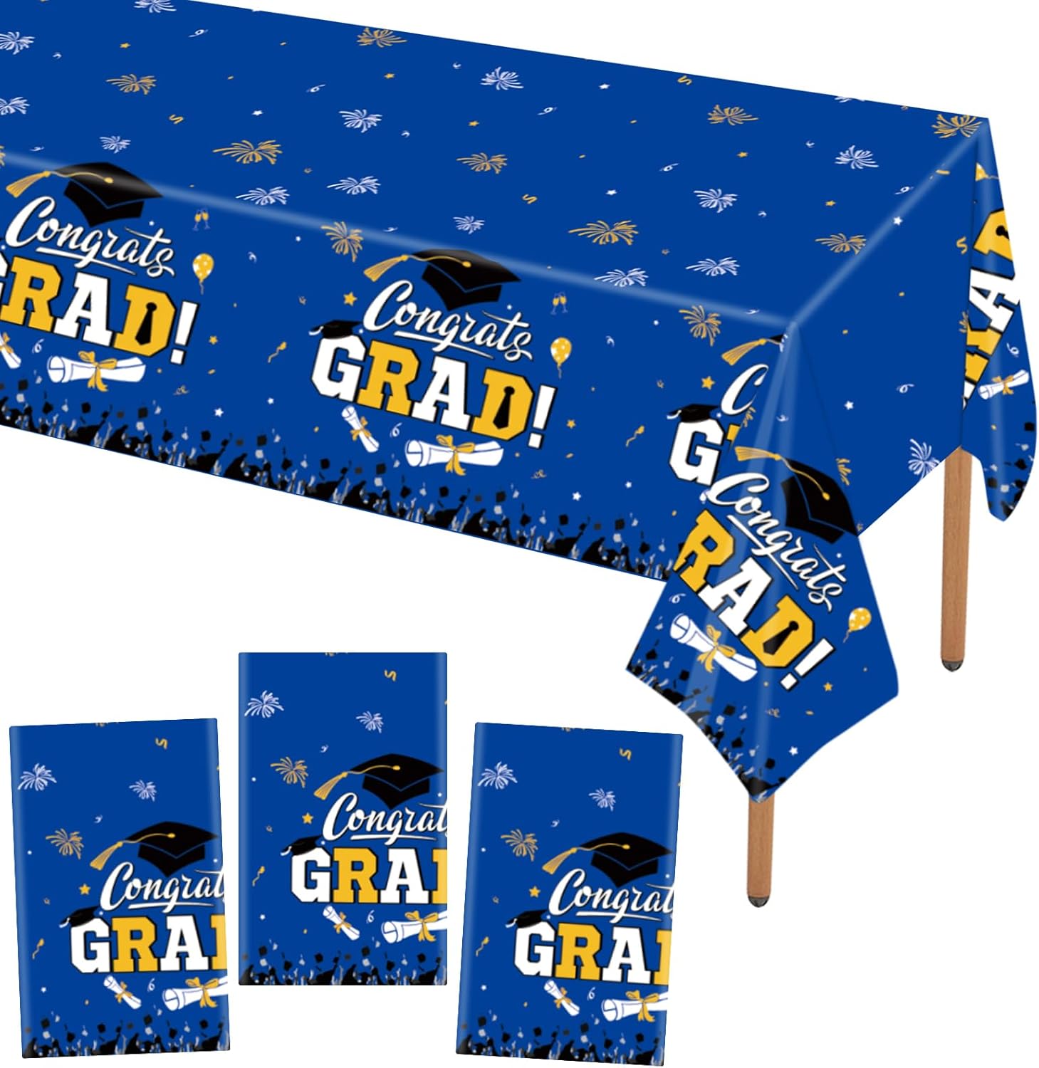STARSIDE 3 Pack Blue Graduation Tablecloths 54x108