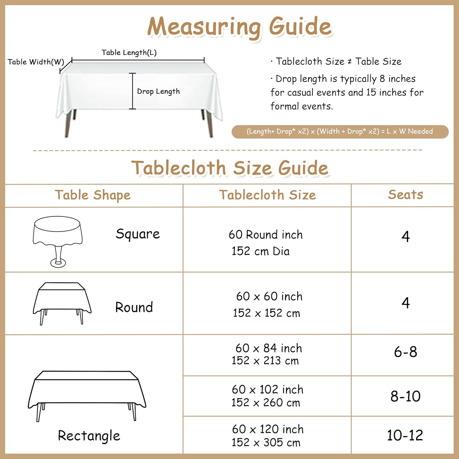 MYSKY HOME 60x84 Inch Waterproof Table Cloth with Beige Tassels
