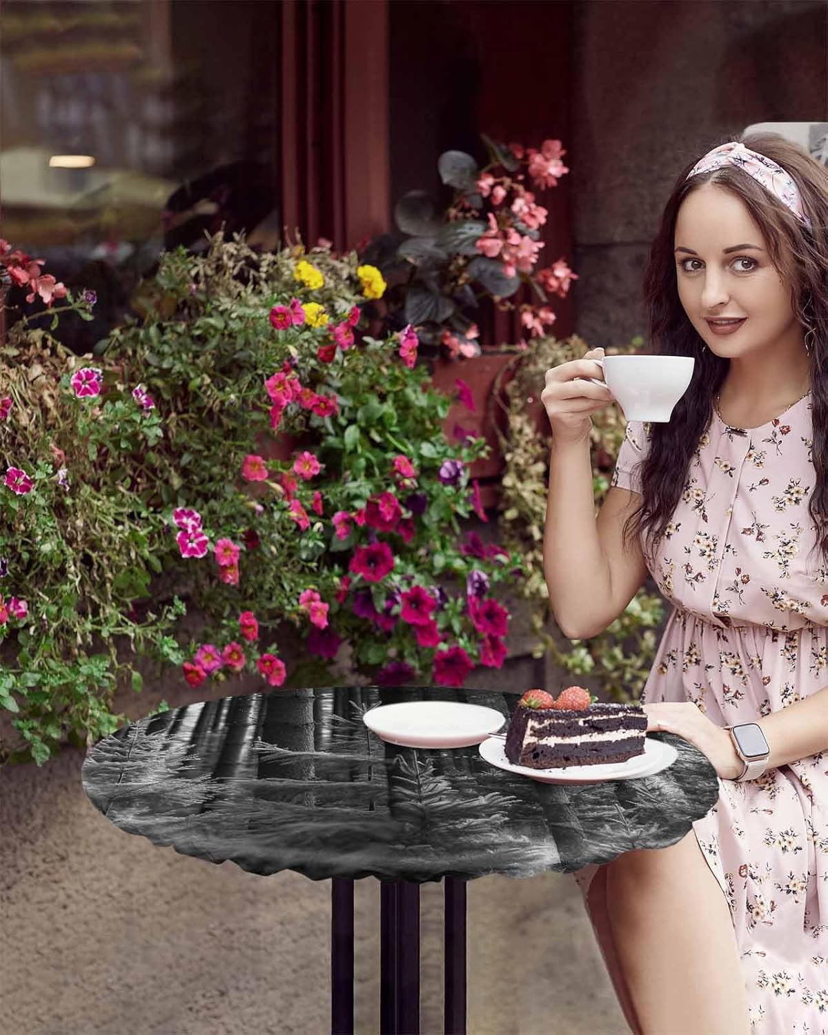 Forest Grey Waterproof Round Tablecloth for Indoor Outdoor Use