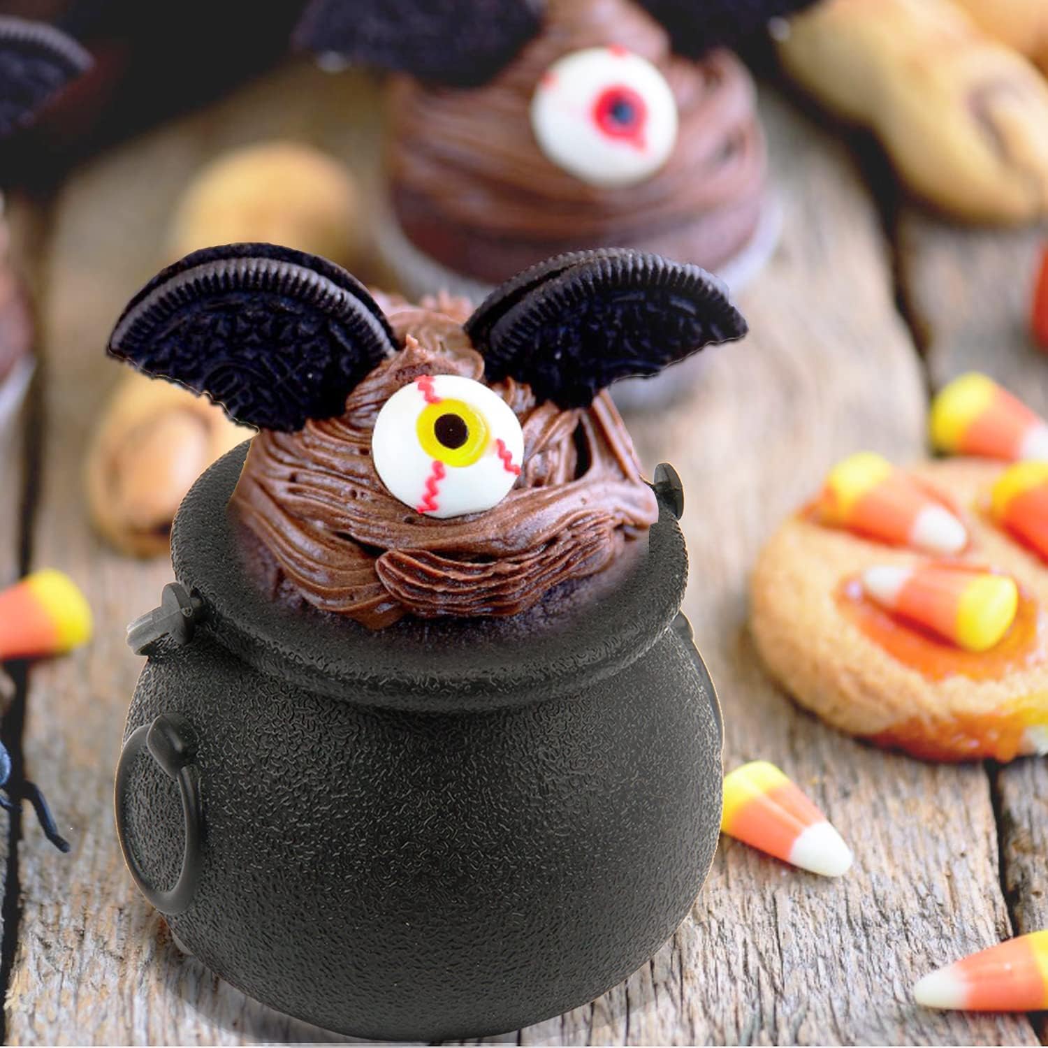 LOMIMOS 12pcs Halloween Mini Black Cauldron Candy Server