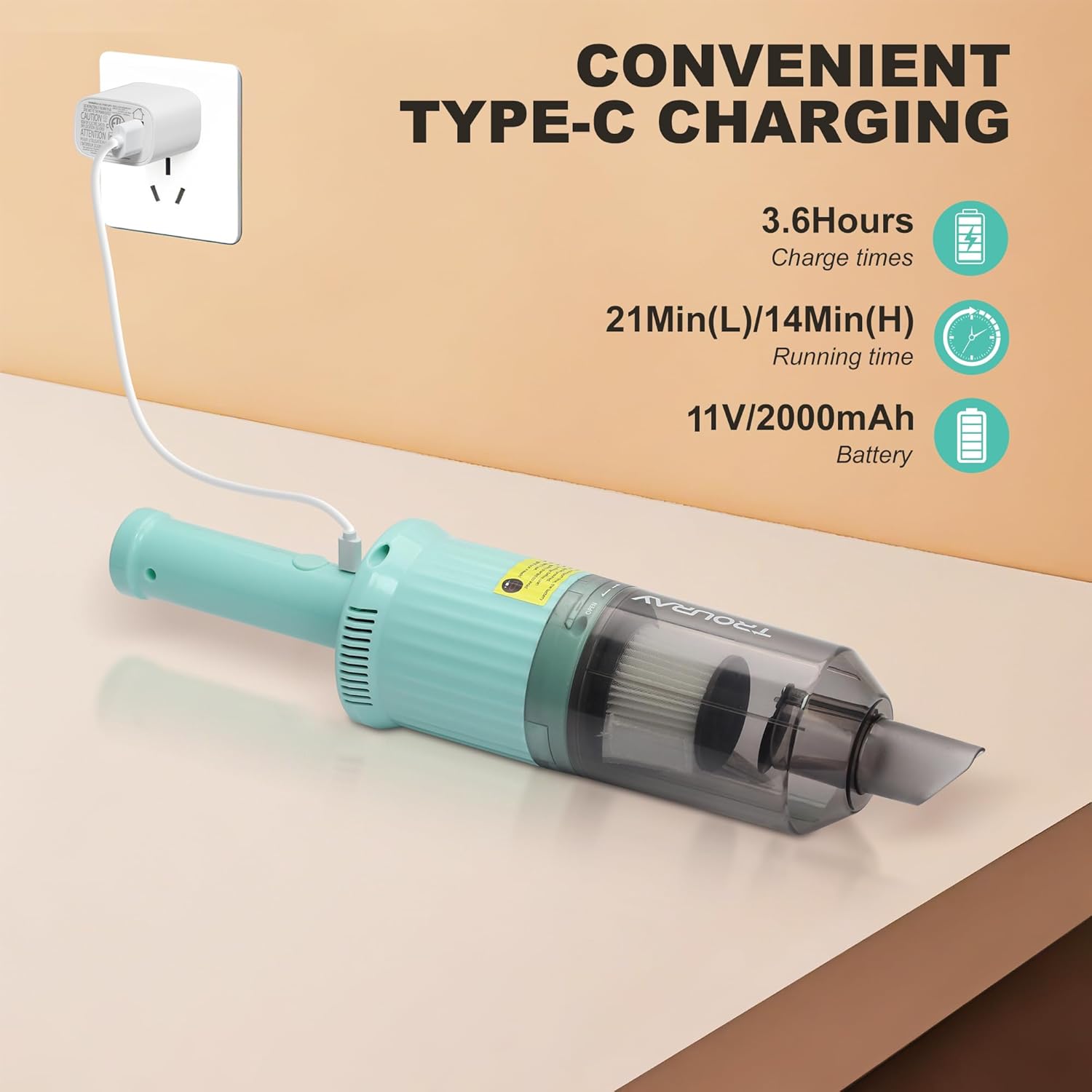 TROURAY 6-in-1 Rechargeable Stick Vacuum Cleaner Green