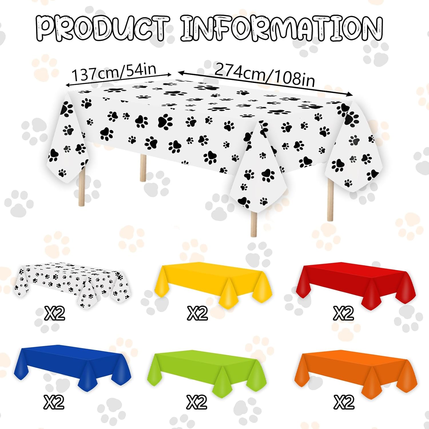 12 Pcs Puppy Dog Paw Print Color Plastic Tablecloths