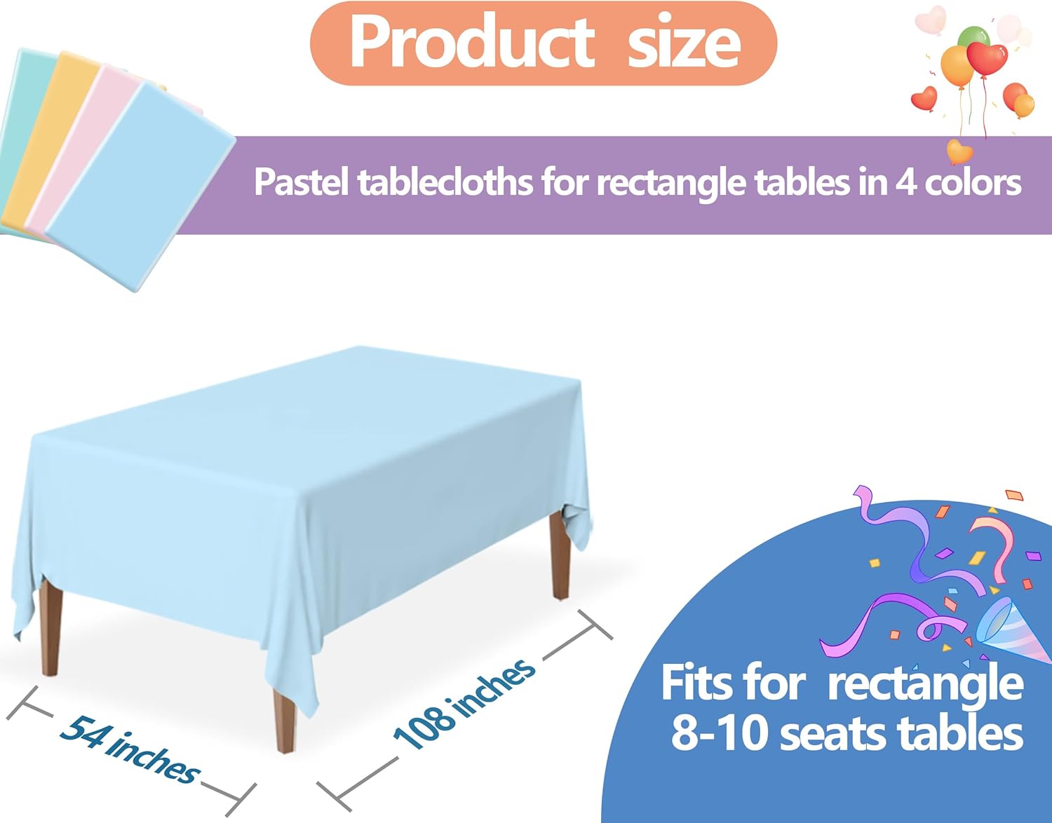 4 Pack Pastel Color Tablecloths for Birthday Parties