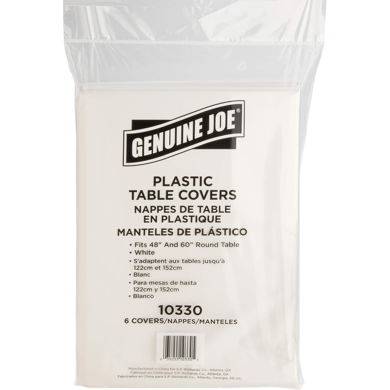 Genuine Joe White 84 Inch Plastic Round Tablecovers Pack of 24