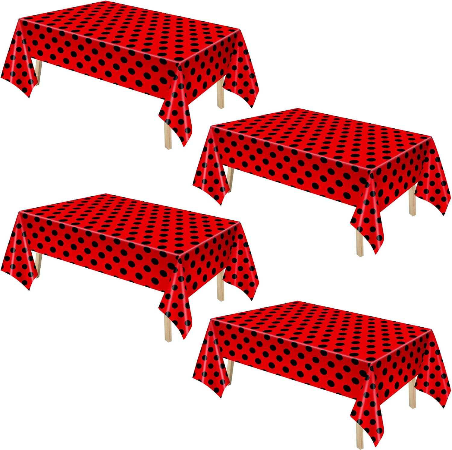 Tegeme Ladybug Tablecover Set 4pcs Black Red Rectangular Tablecloths
