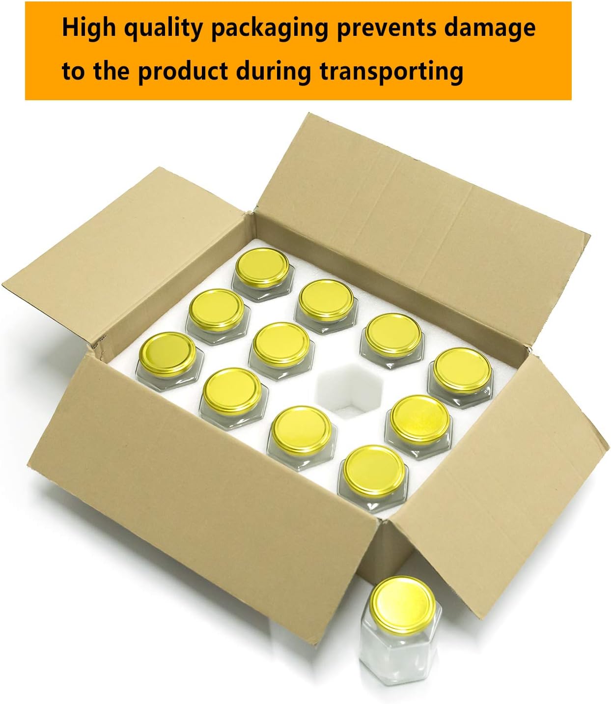 Encheng 16 oz Clear Hexagon Jars with Golden Lids 12 Pack