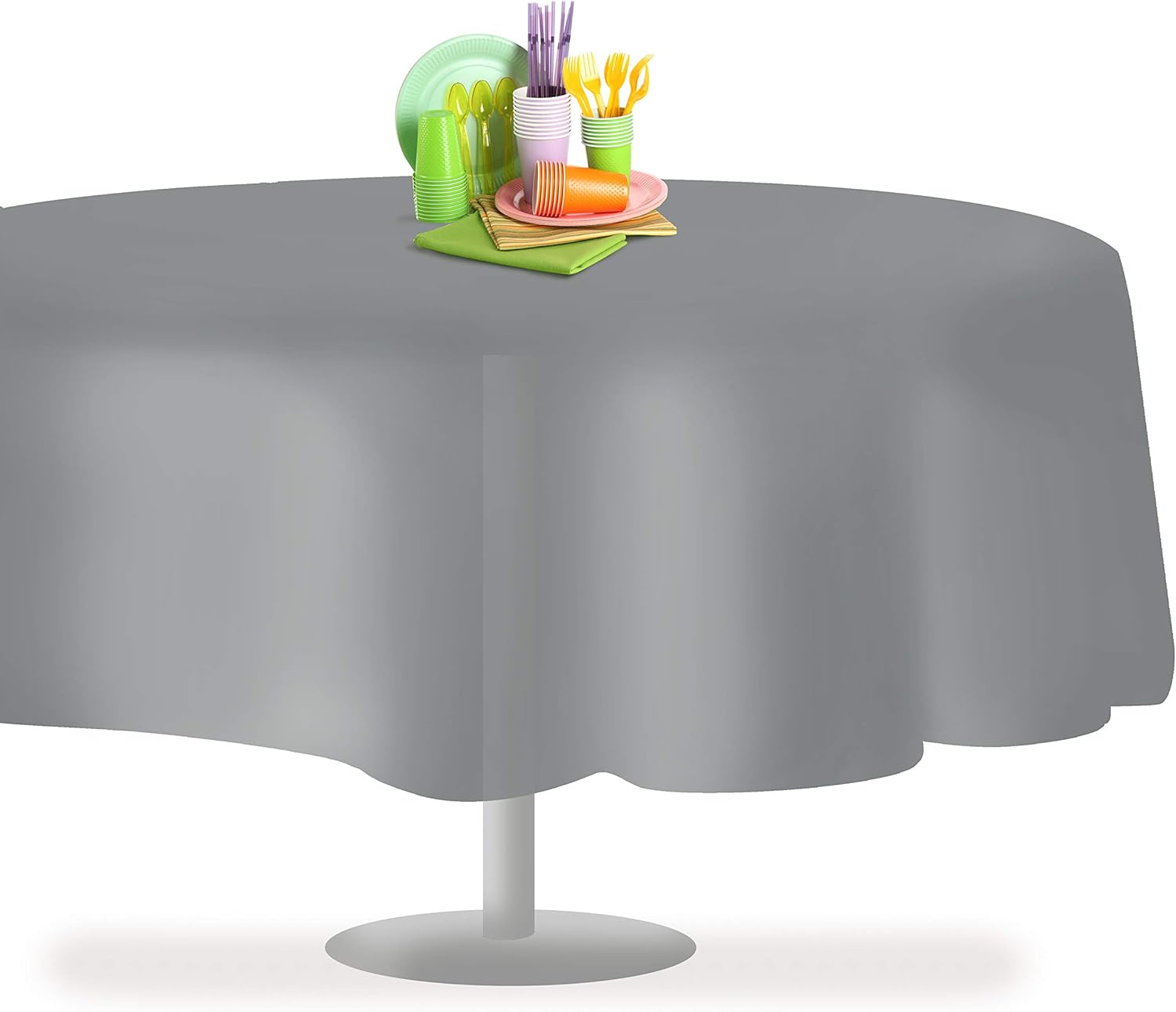 Grandipity 12 Pack Disposable Round Tablecloth 84 Inch Silver