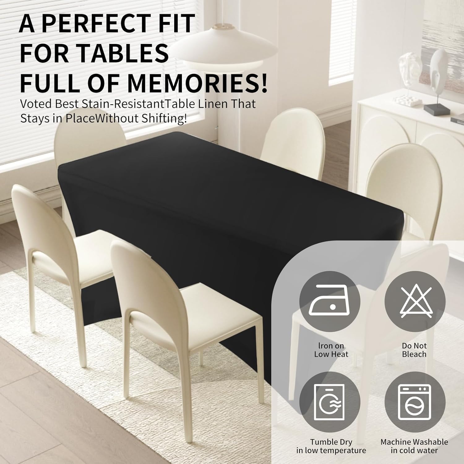 Mangdar Rectangular Elastic Spandex Tablecloth 6 Feet 2 Pack Black