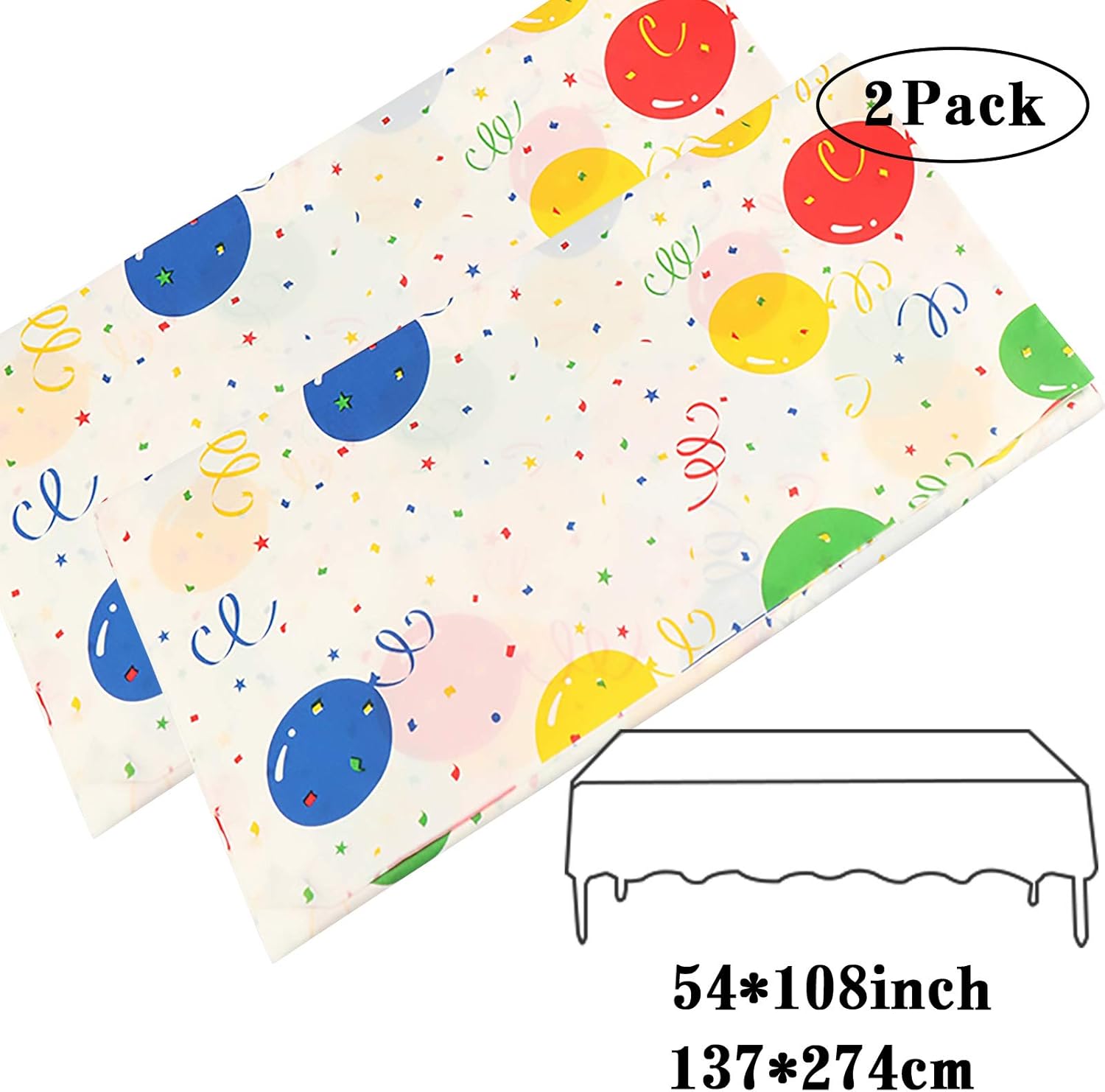 Mulbozy Colorful Balloons Plastic Tablecloth - 2 Pack 108 x 54 Inch