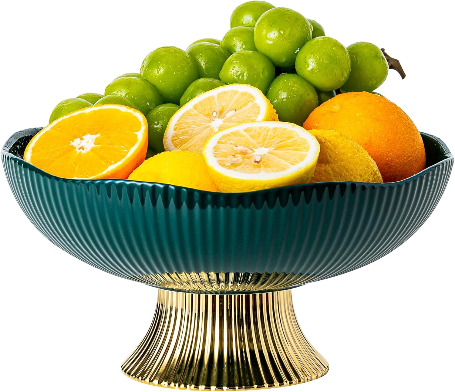 Ceramic Fruit Bowl with Golden Feet 10 Inch Pedestal Design