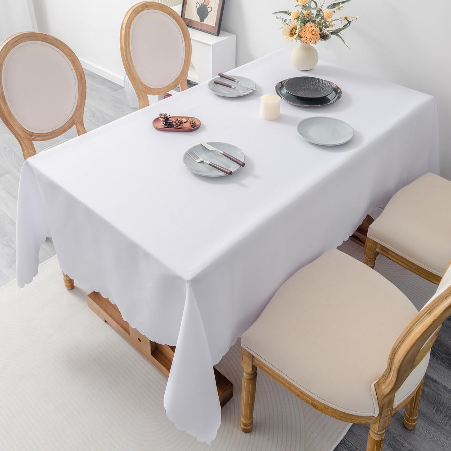 White Rectangle Tablecloth 60x84 Inch Washable Table Cover