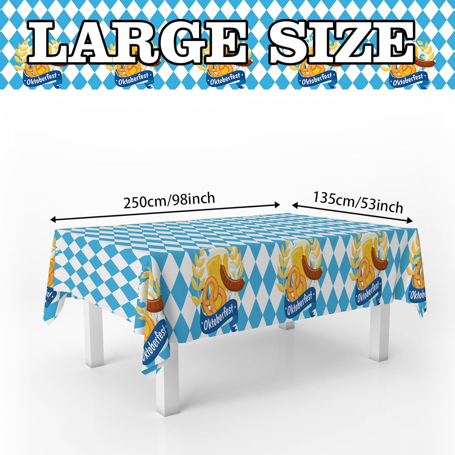 Oktoberfest Tablecloth with Bavarian Flag Design 53x98 Inches