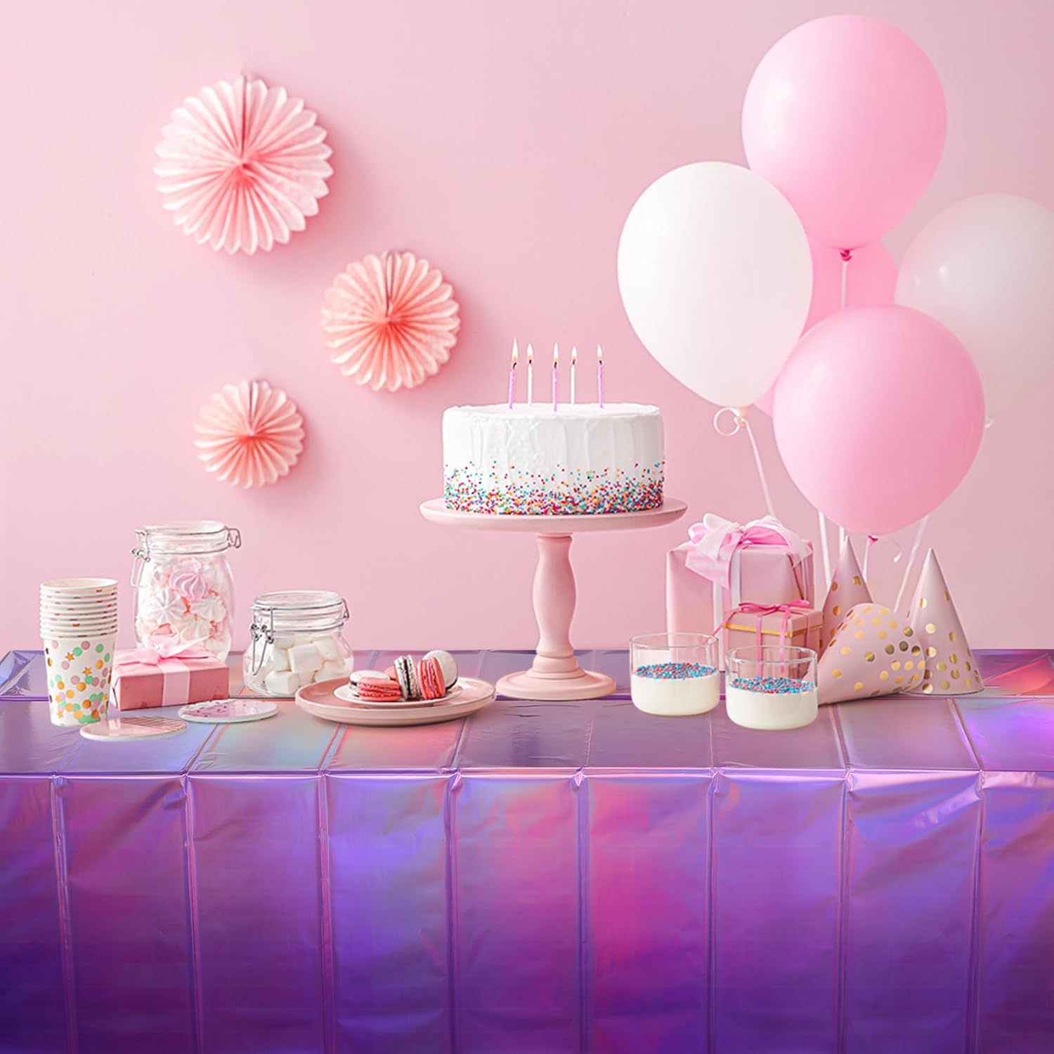 3 Pack Iridescent Pink Purple Plastic Tablecloths