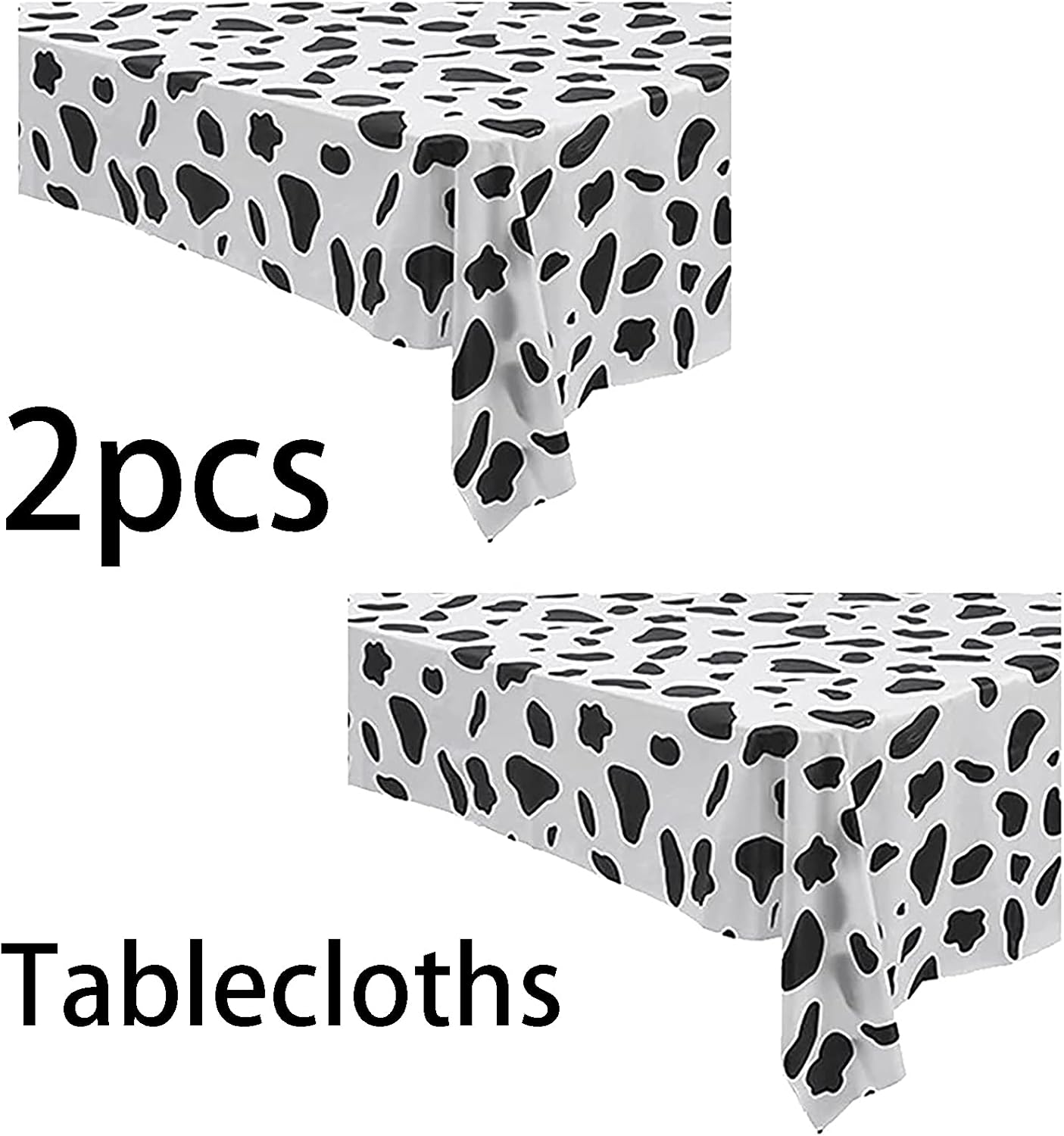 2 Pcs Disposable Black and White Cow Print Plastic Tablecloth