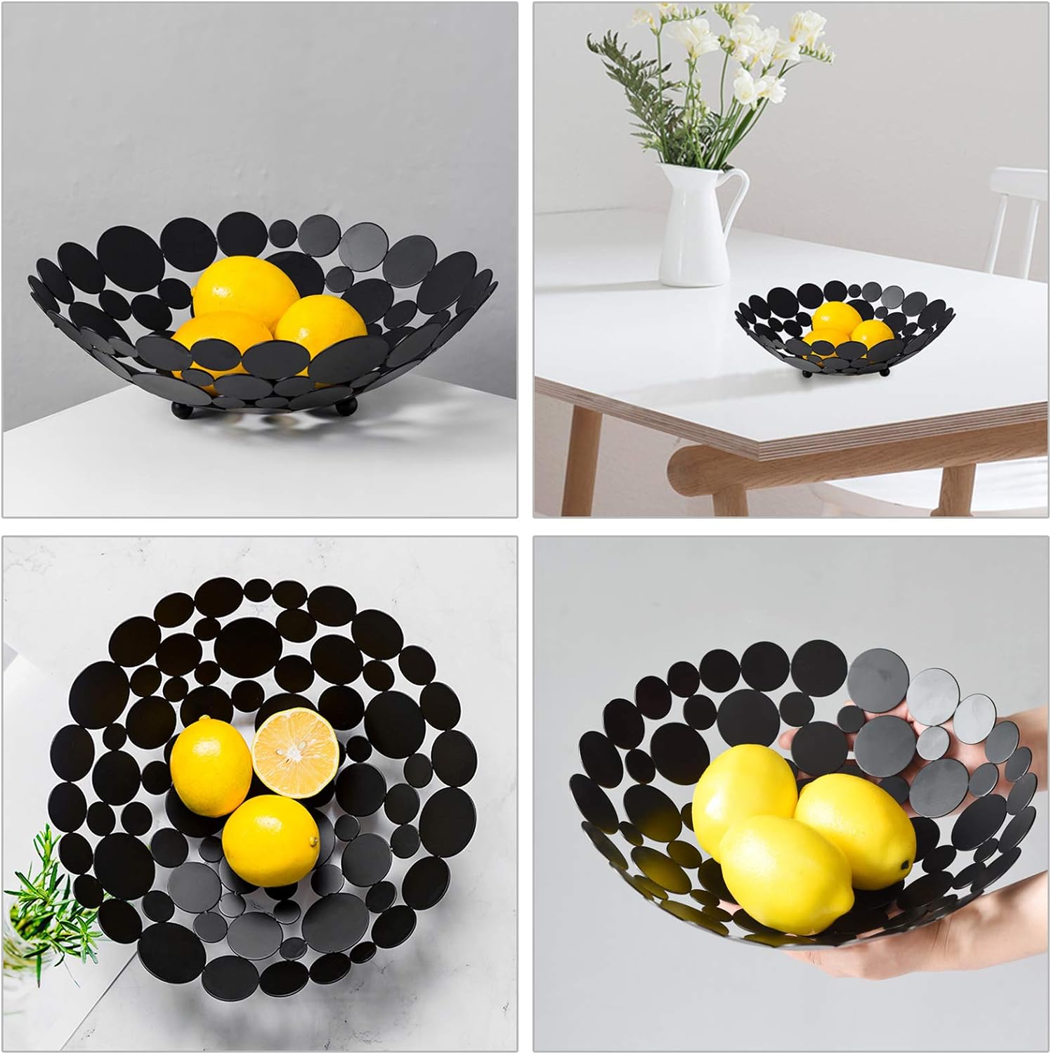 OwnMy Black Round Metal Fruit Bowl Basket