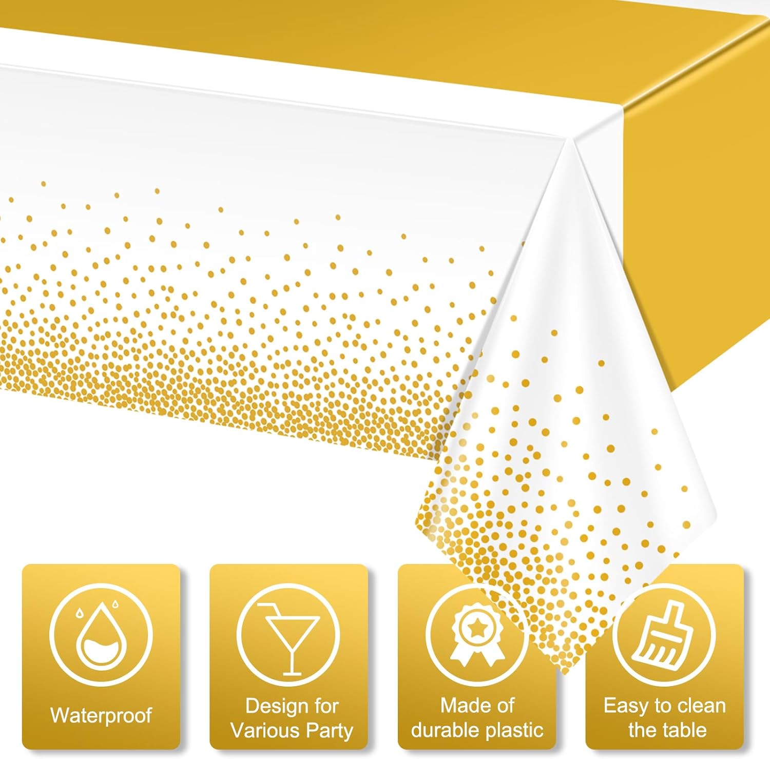 3Pcs White and Gold Tablecloth Party Decorations