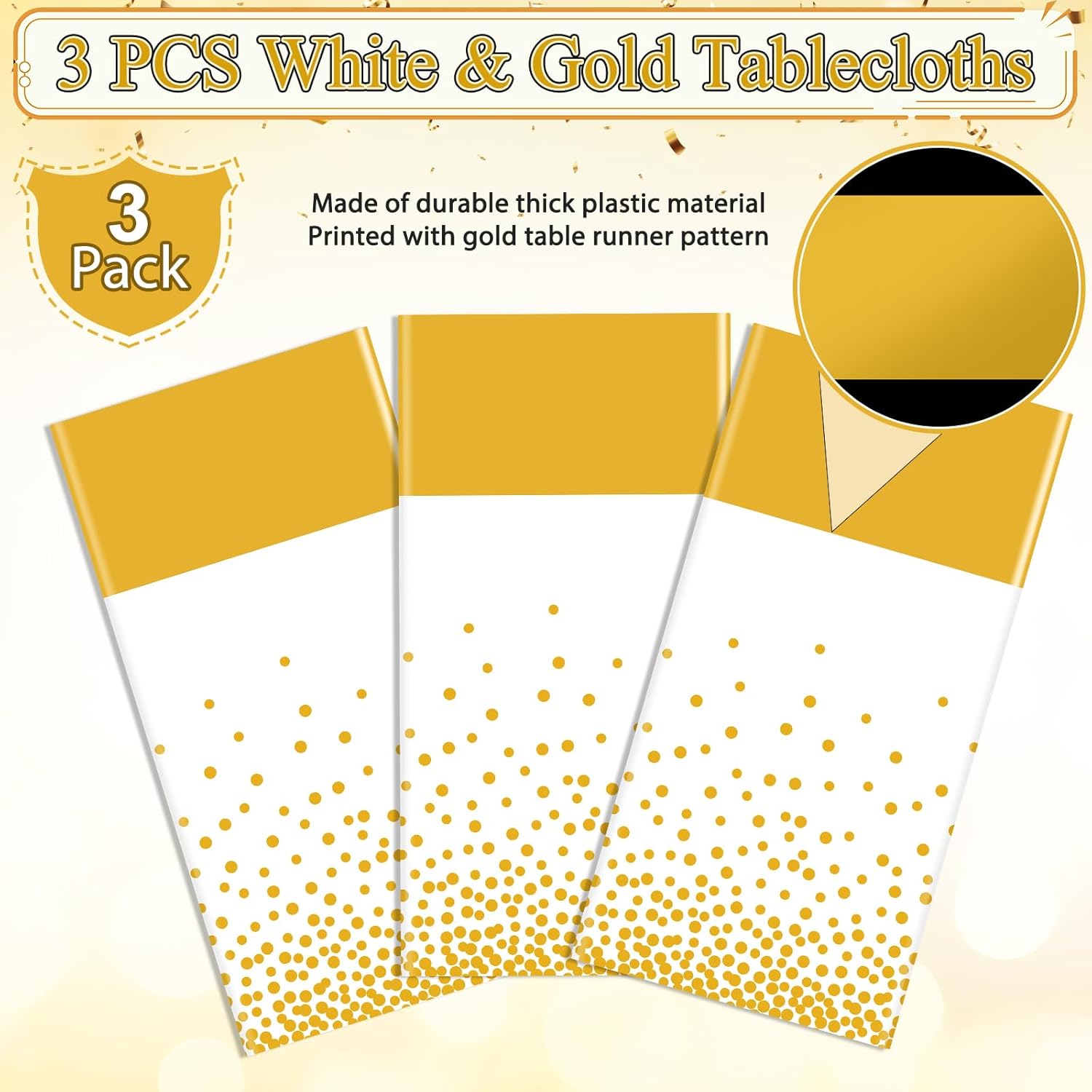 3Pcs White and Gold Tablecloth Party Decorations