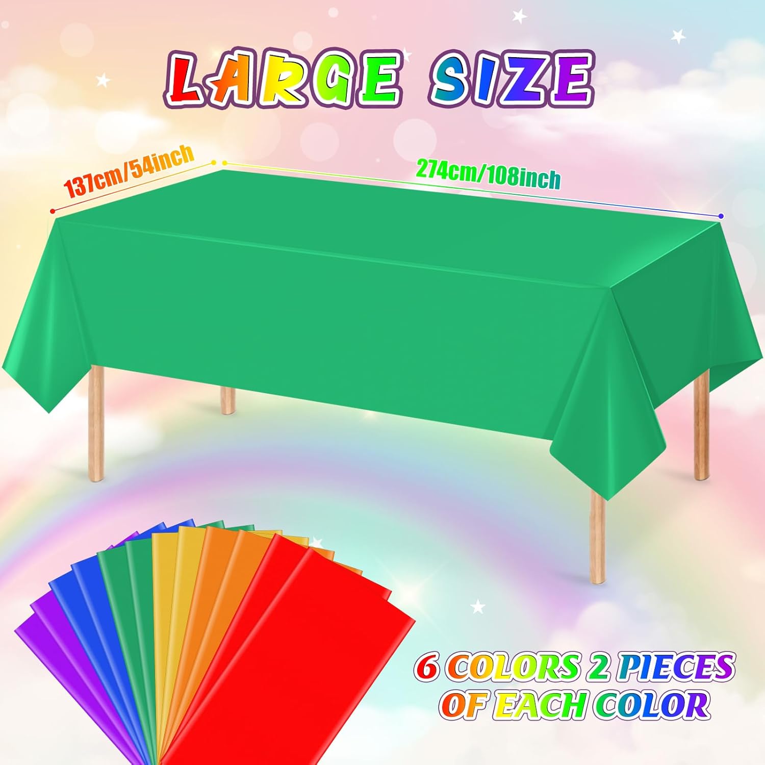 12 Pack Rainbow Color Tablecloths for Events