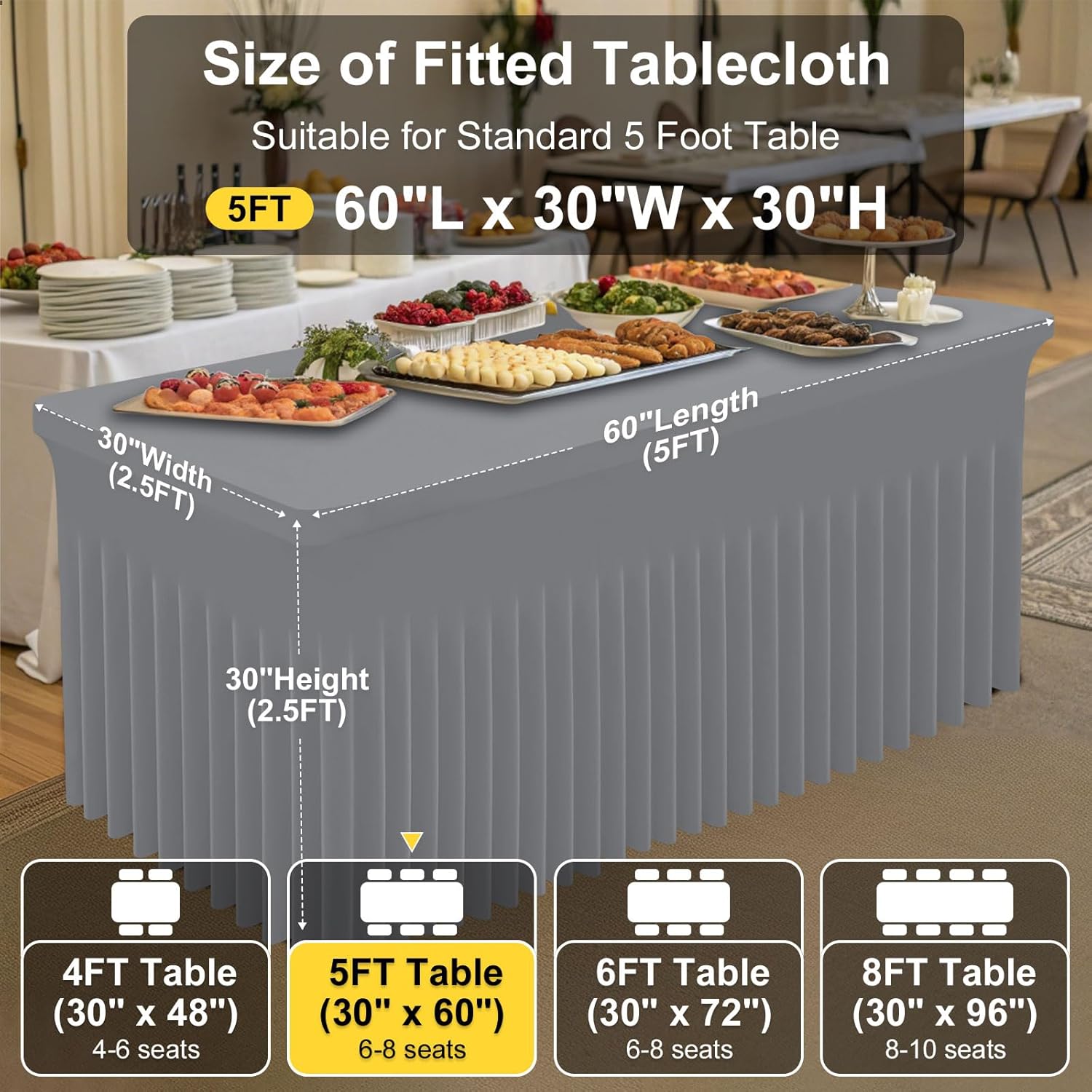 Smiry Spandex Tablecloth 5FT Rectangle Grey