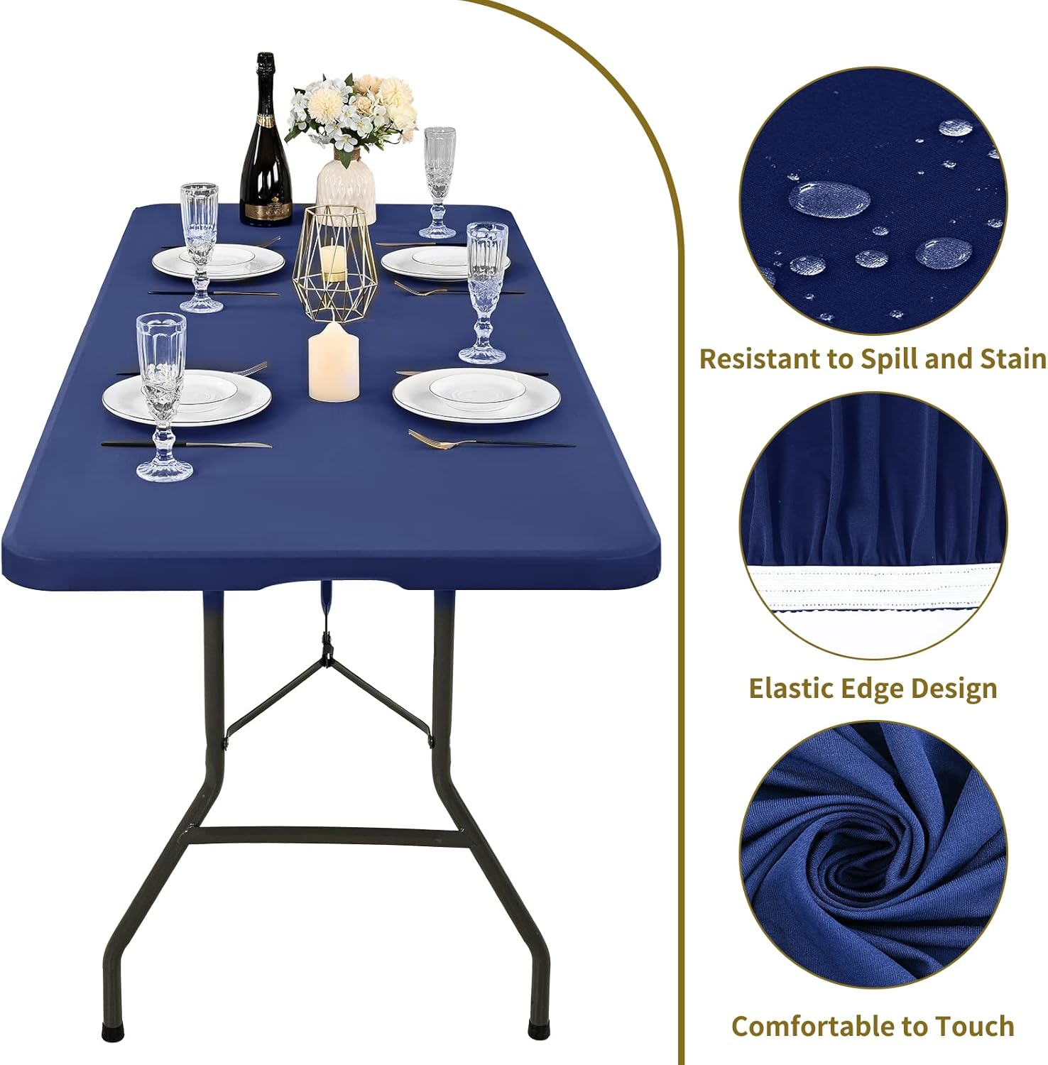 6 Pack Stretch Table Cover for 6 Tables Navy Blue 30 W x 72 L