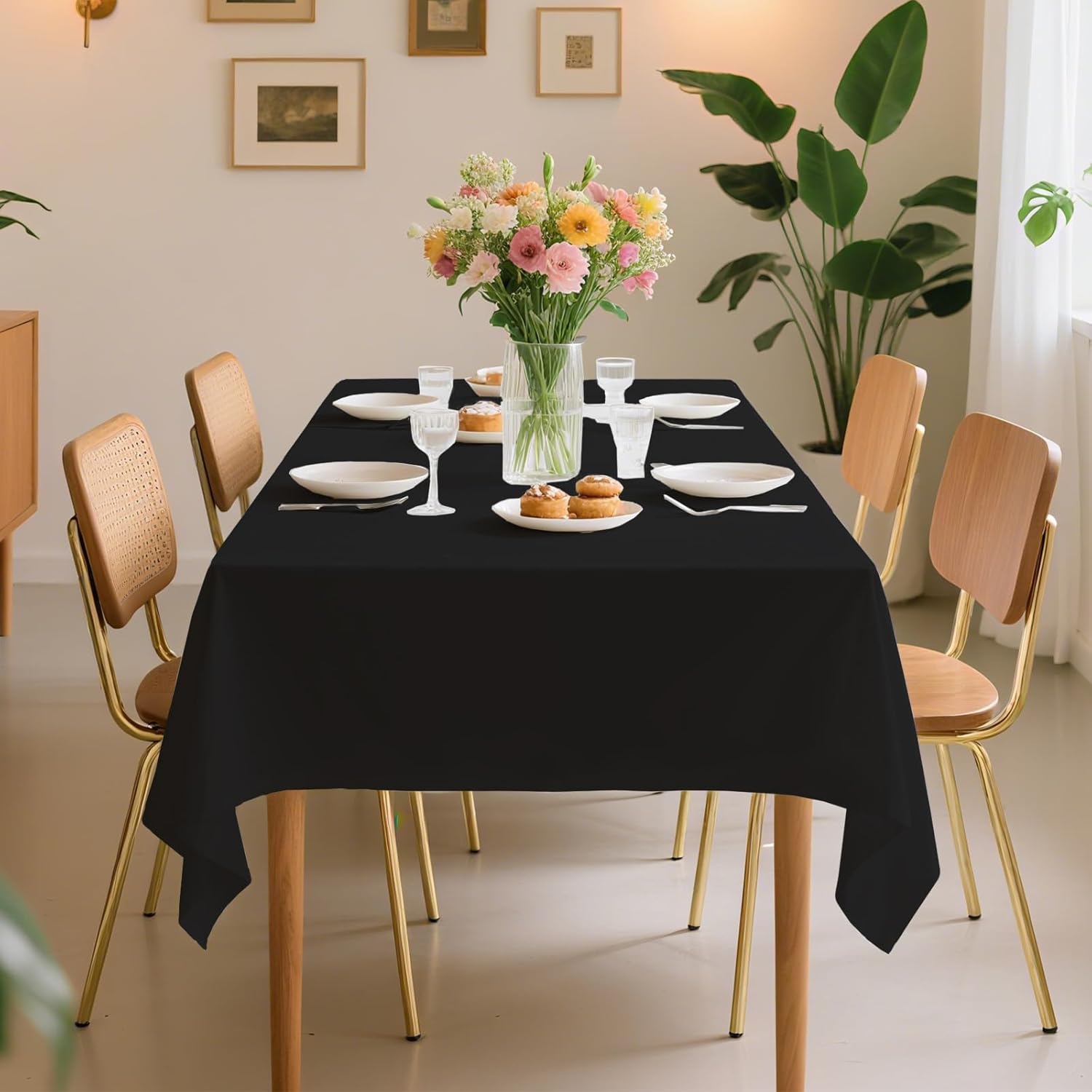 6 Pack Premium Disposable Plastic Tablecloths 54x108 Black