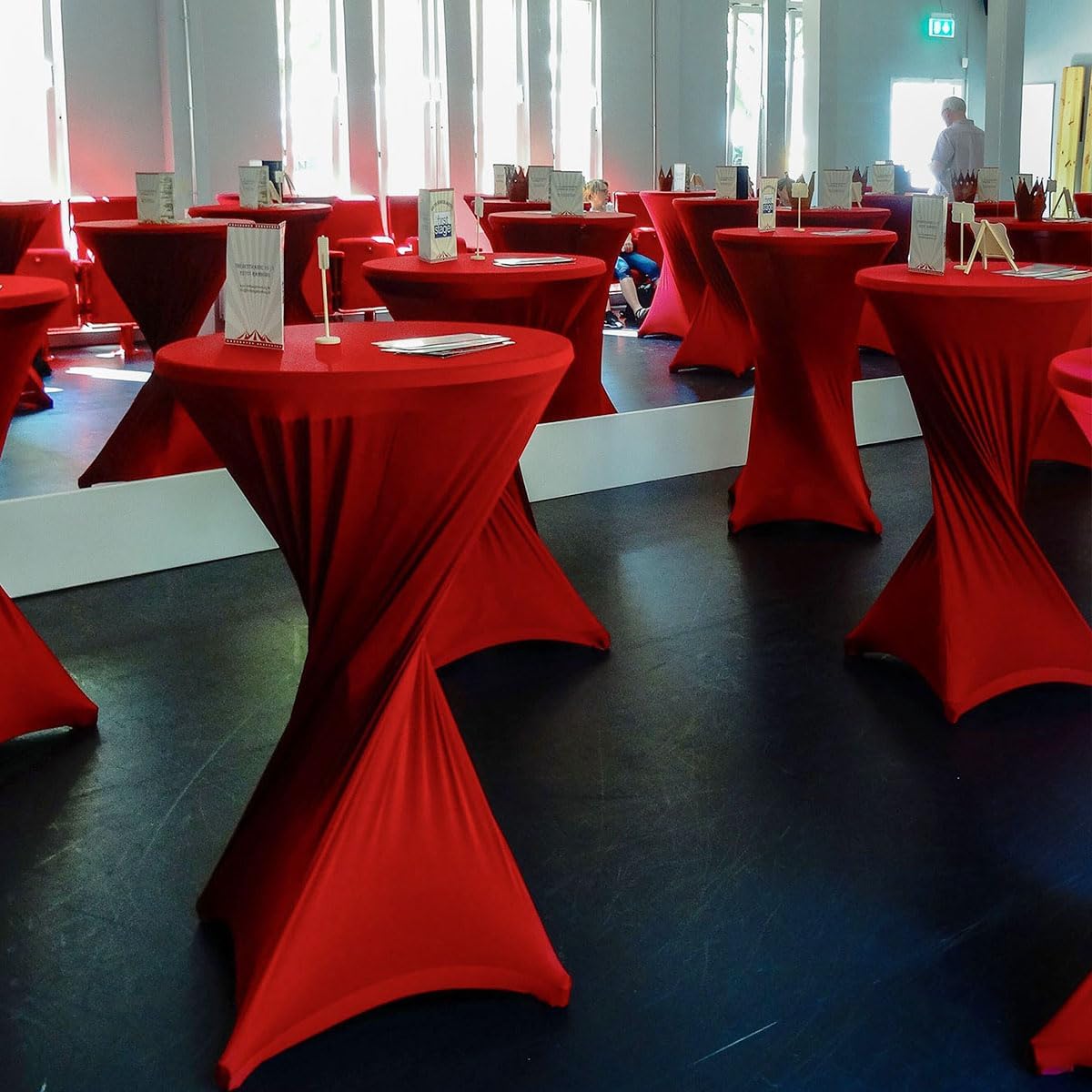 Albassa 2 Pack Cocktail Table Covers 32x43 Spandex Stretch Round Tablecloths for Bar Wedding Banquet Tables