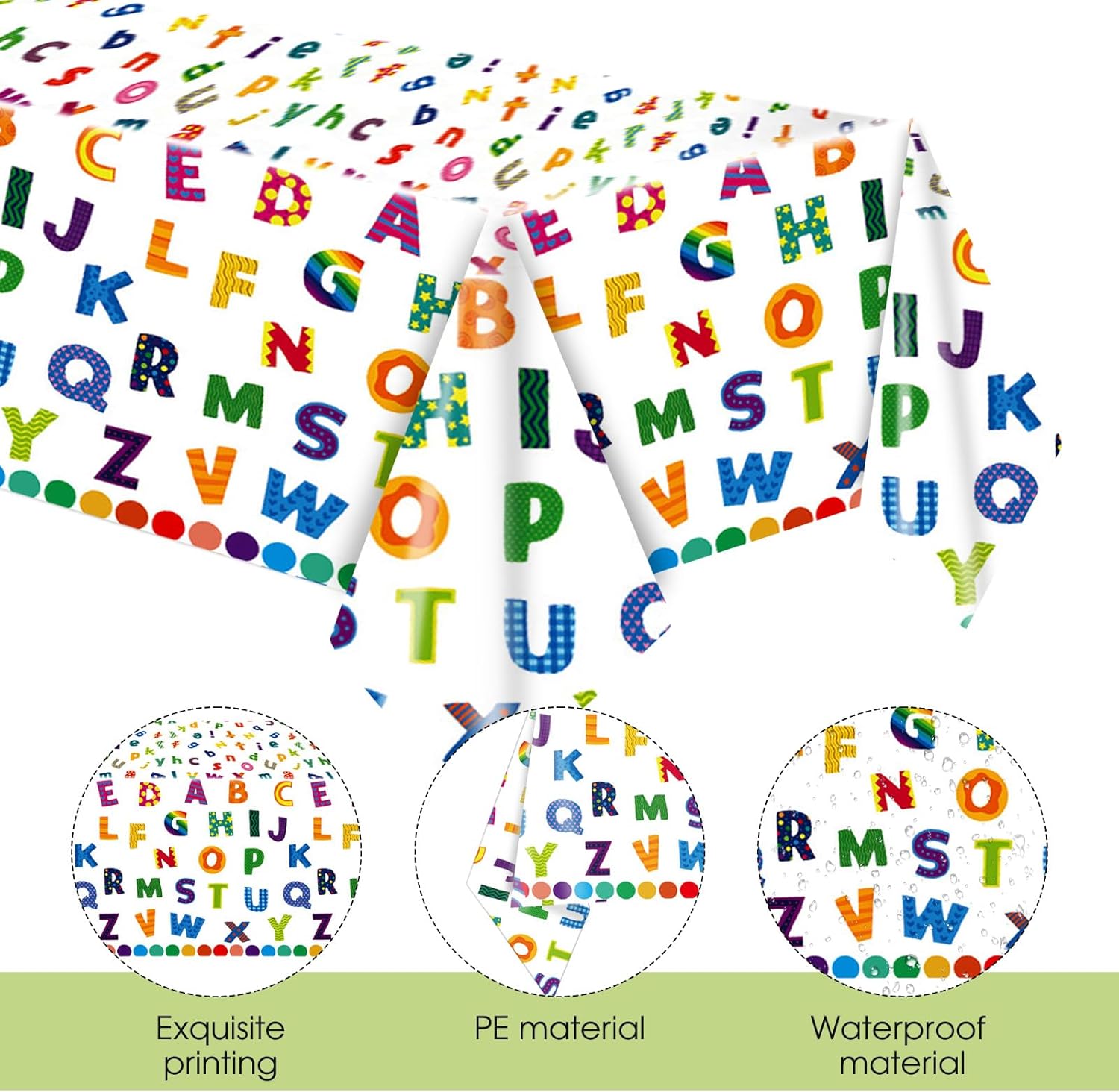 3Pcs Colorful ABC Alphabet Tablecloth 54x108 Inch Rectangular