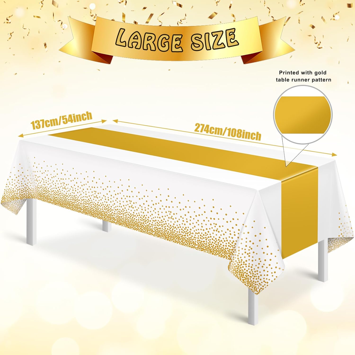 3Pcs White and Gold Tablecloth Party Decorations