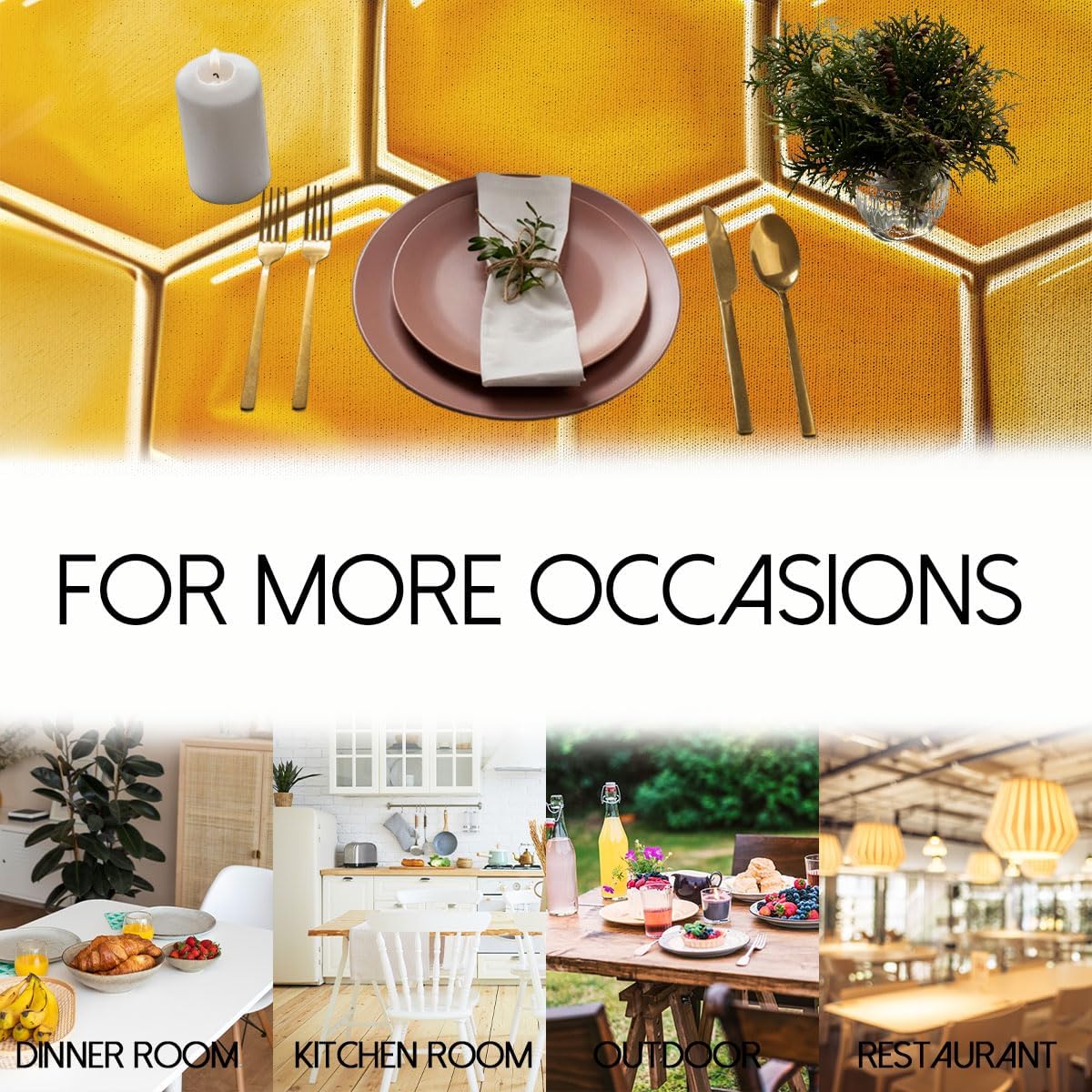 Beehive Tablecloth 54x54 Inch Yellow Gold Honeycomb Design