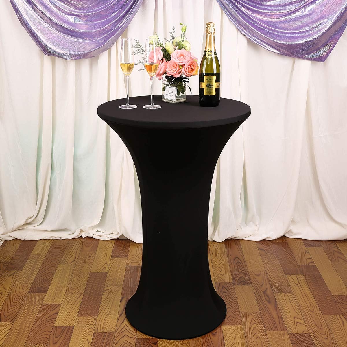 JISEN Cocktail Spandex Fitted Stretchable Elastic Tablecloth Black