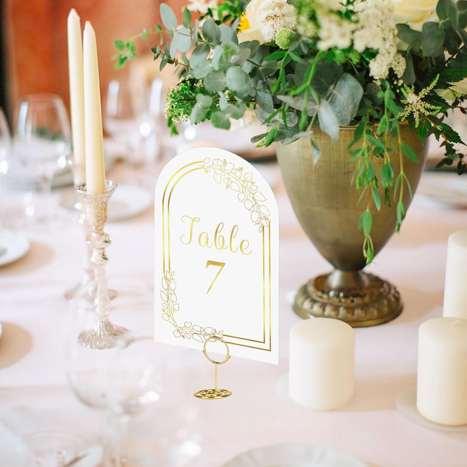 JOYIT 20 Set Wedding Table Numbers with Holders White Gold Cards for Events