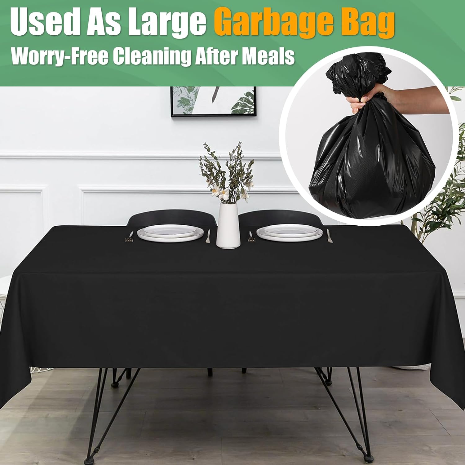 54 In X 300 Ft Black Plastic Table Cover Roll with Slide Cutter