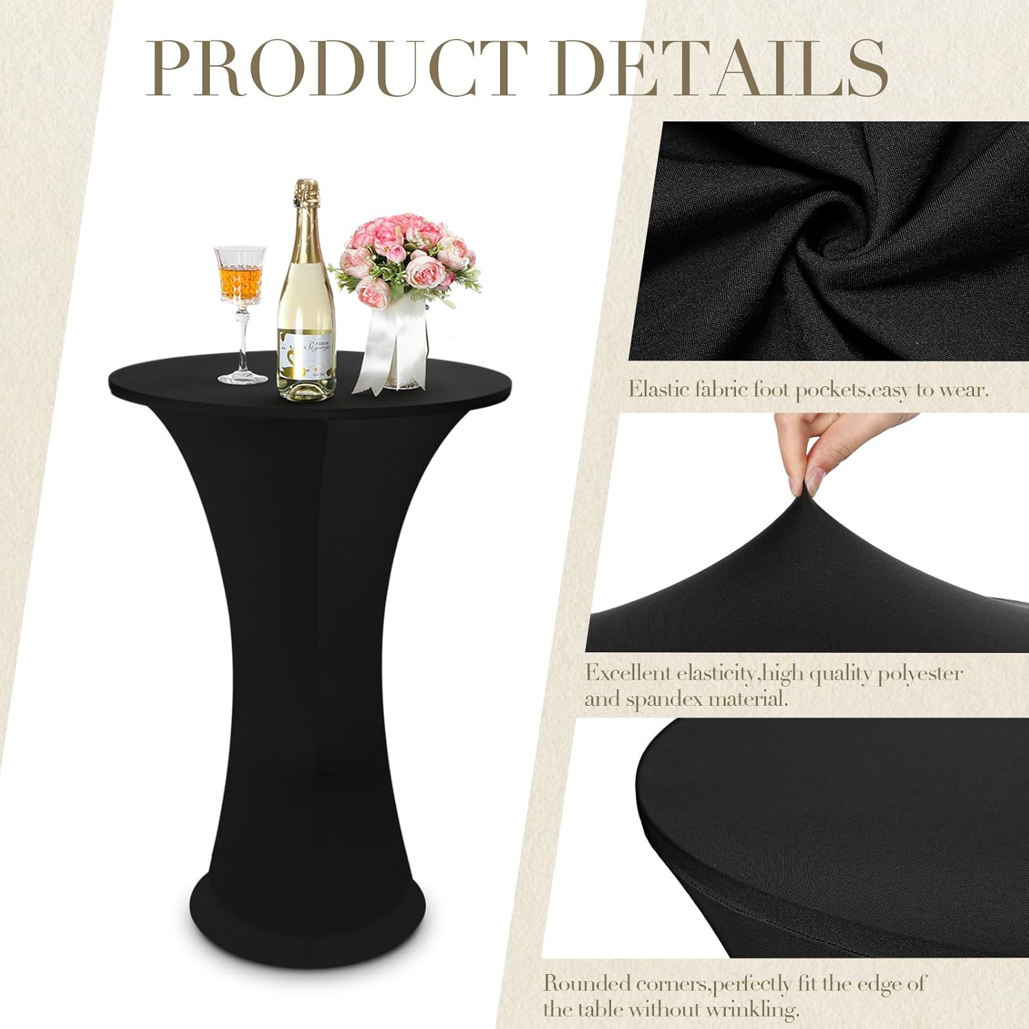 8 Pcs Black Spandex Stretch Table Cloths for Round Tables