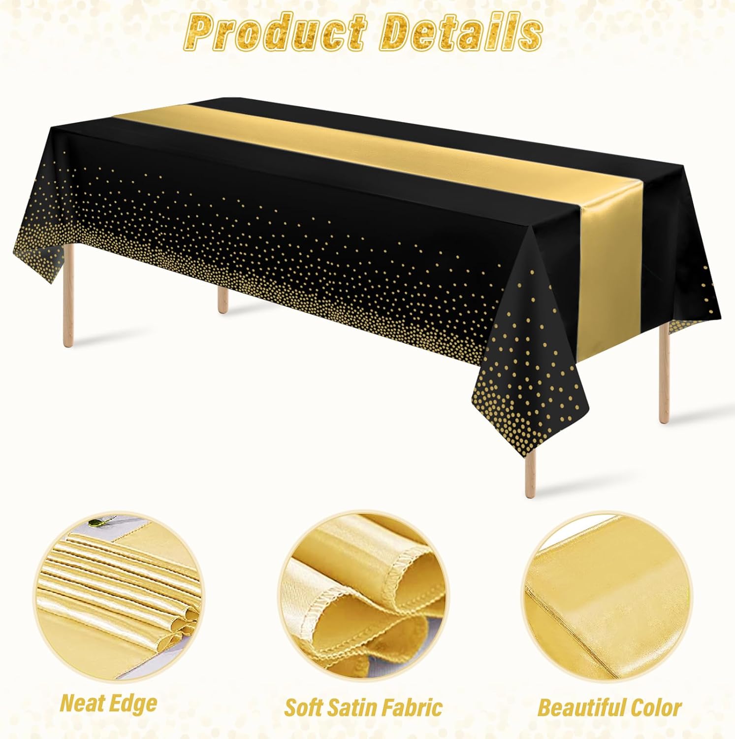 12 Pack Black and Gold Tablecloth and Runner Party Set