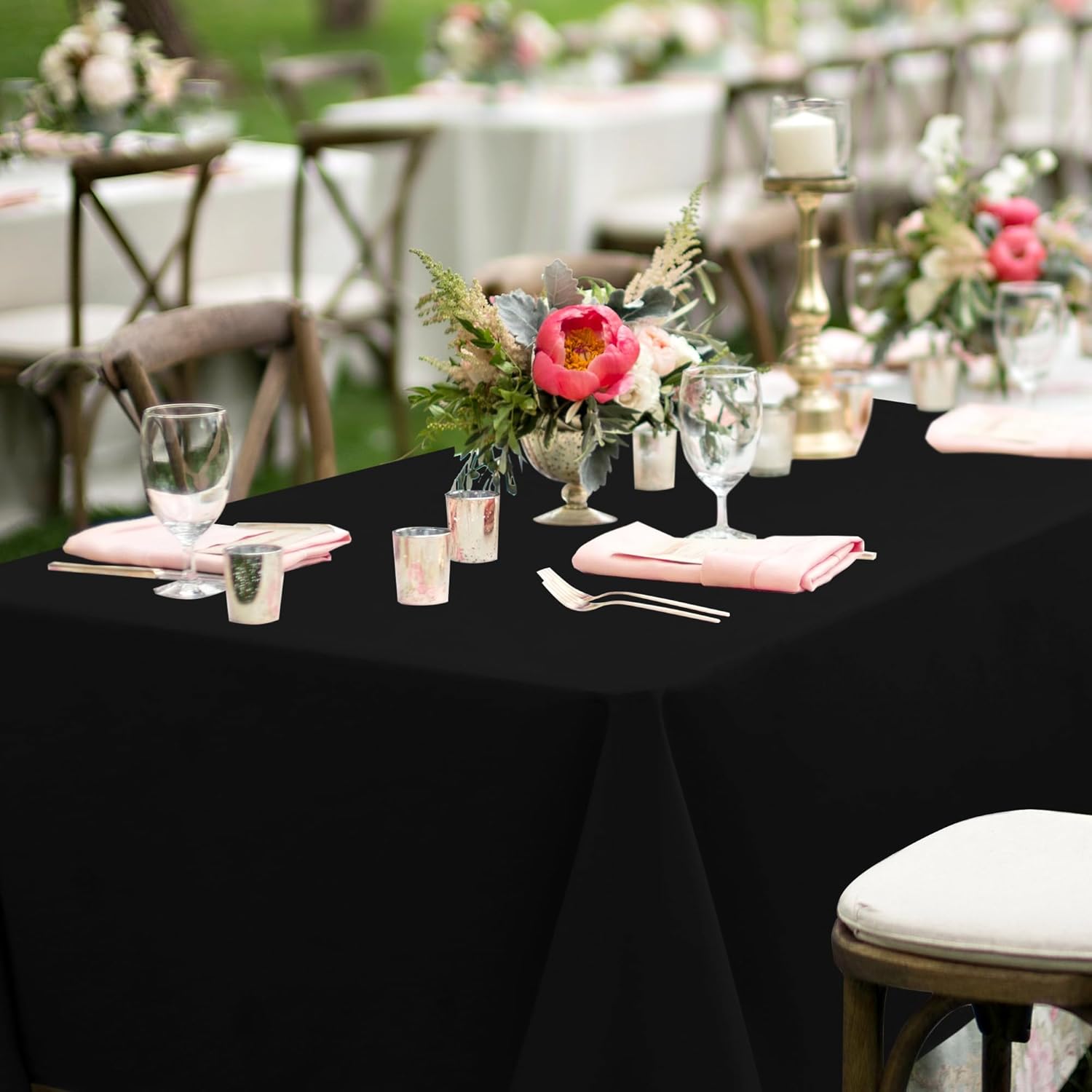 Sancua Black Rectangle Tablecloths 6 Pack for 8 Foot Tables
