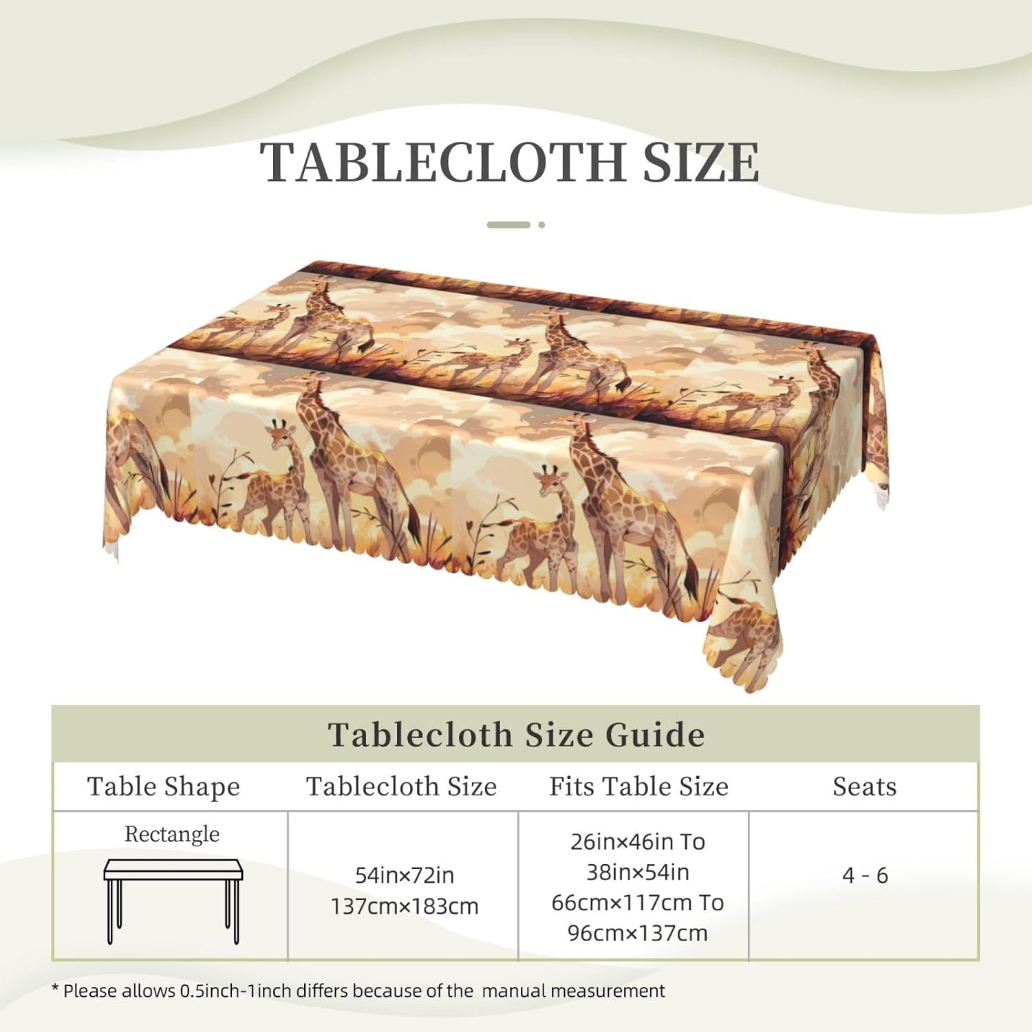Giraffe Mother And Child Square Tablecloth 54x72 Inches