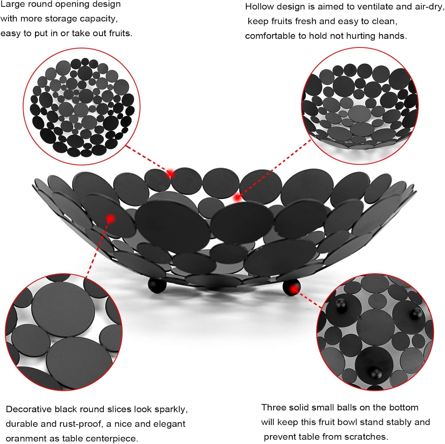 OwnMy Black Round Metal Fruit Bowl Basket