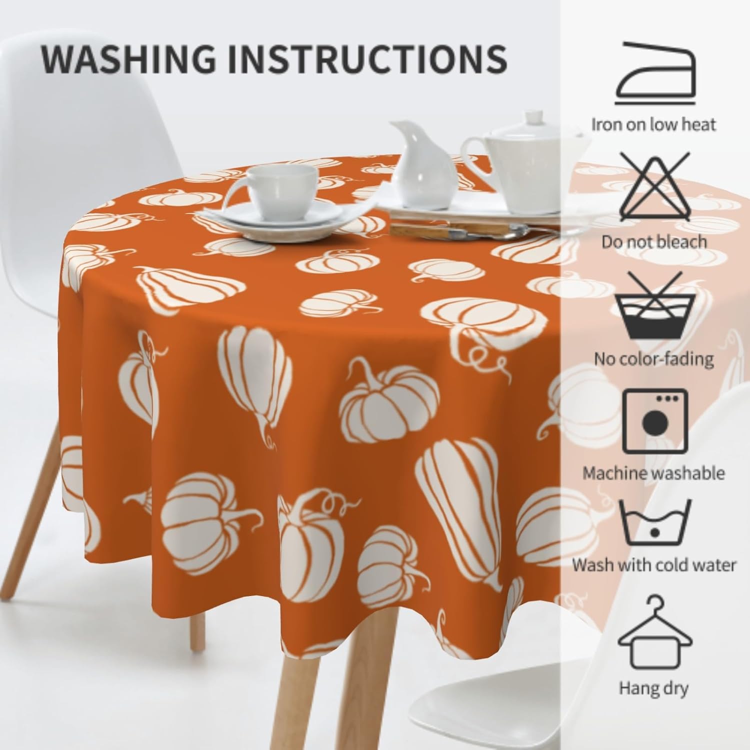 Fall Tablecloth 60 Inch Round White Halloween Decor