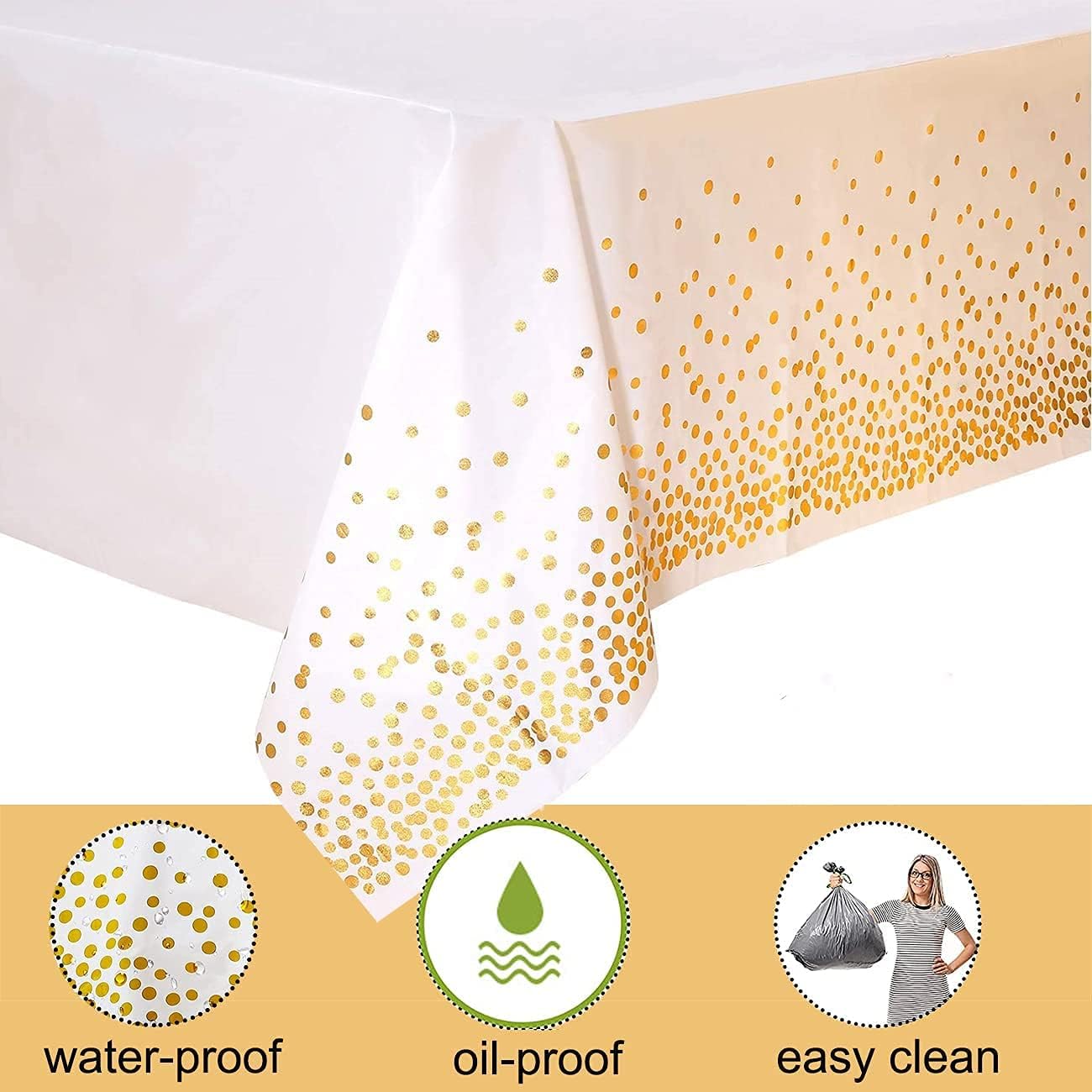 2 Pack White Gold Plastic Tablecloths for 54x108 Tables