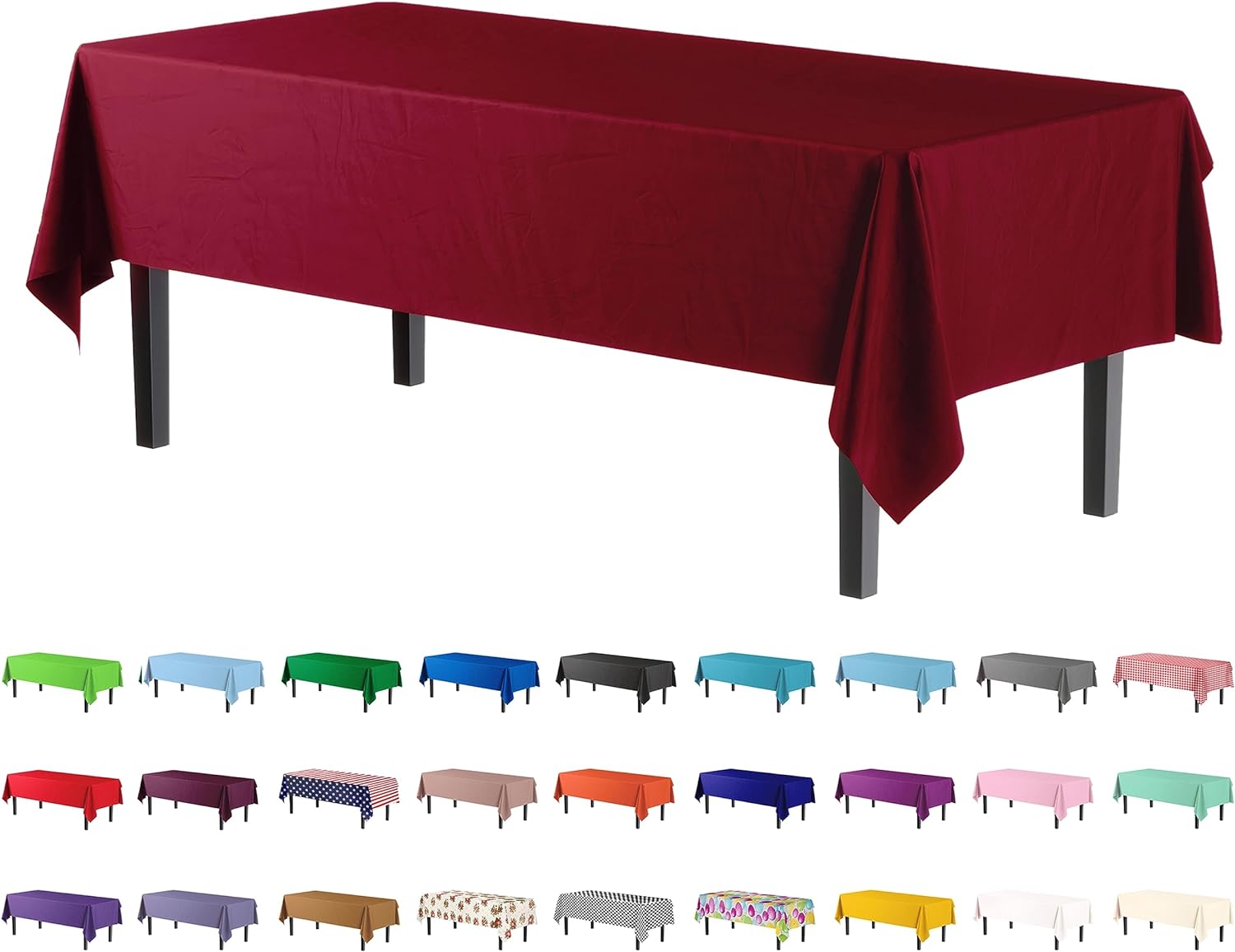 Exquisite 4-Pack Burgundy Plastic Tablecloth - 54In x 108In
