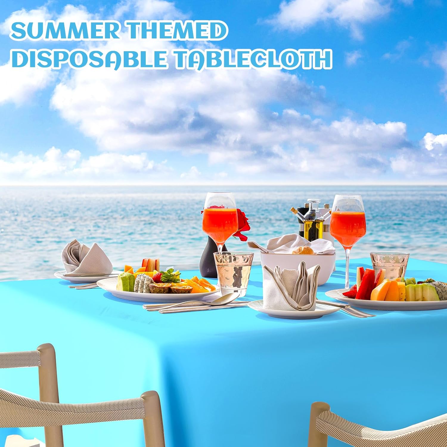 Kinlop 12 Pcs Plastic Sky Blue Tablecloths for Parties