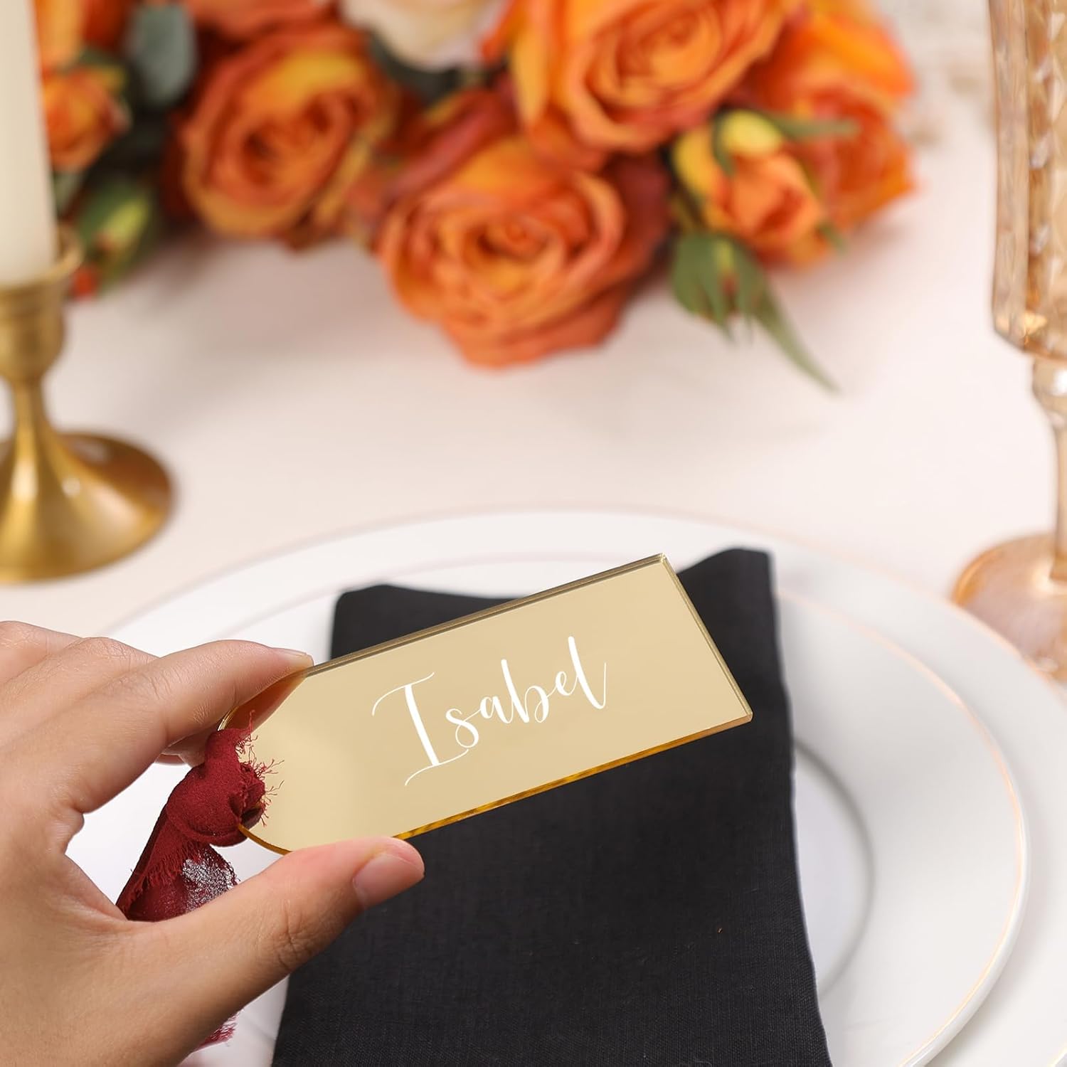 UNIQOOO 20 Pcs Mirror Gold Acrylic Place Cards for Events