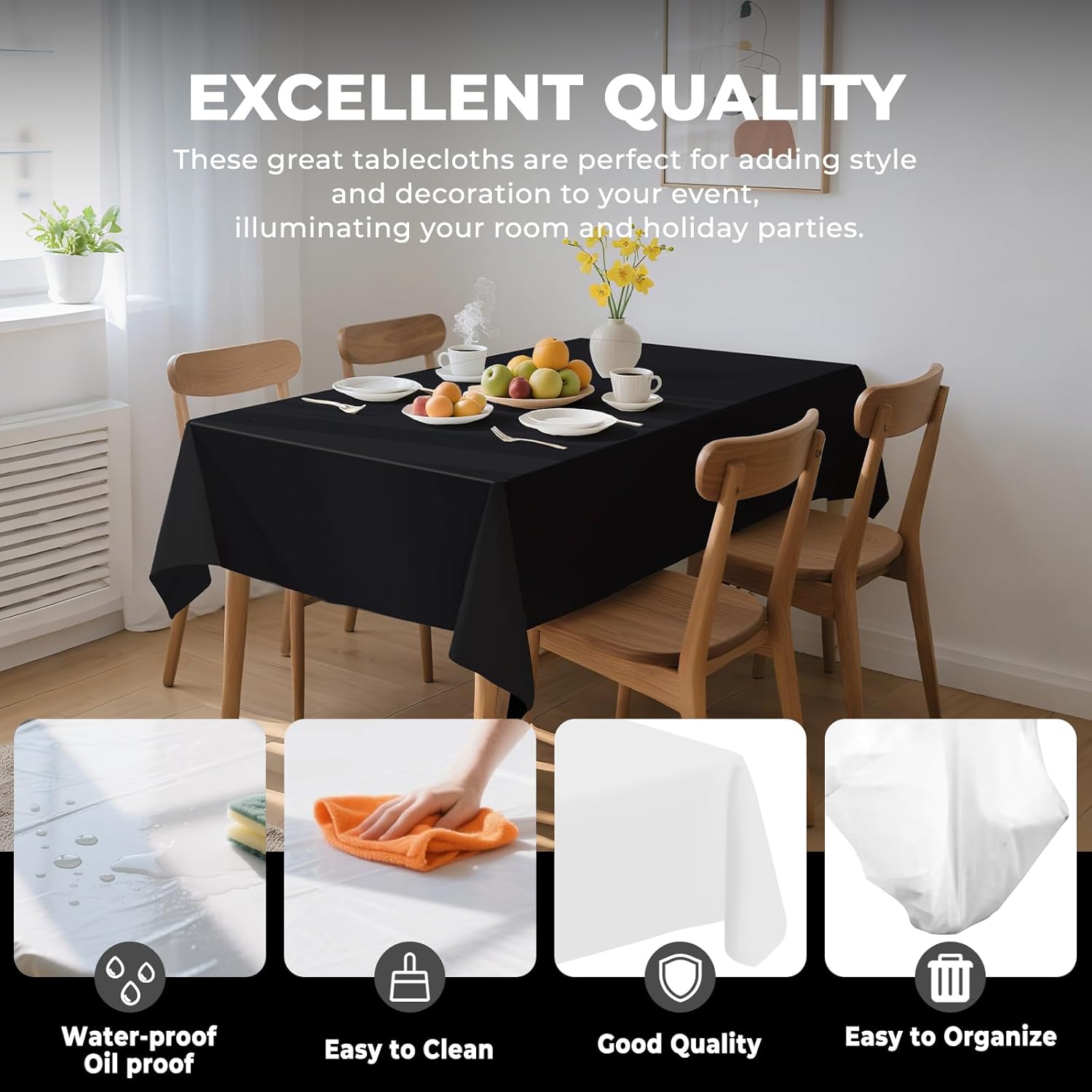 6 Pack Premium Disposable Plastic Tablecloths 54x108 Black