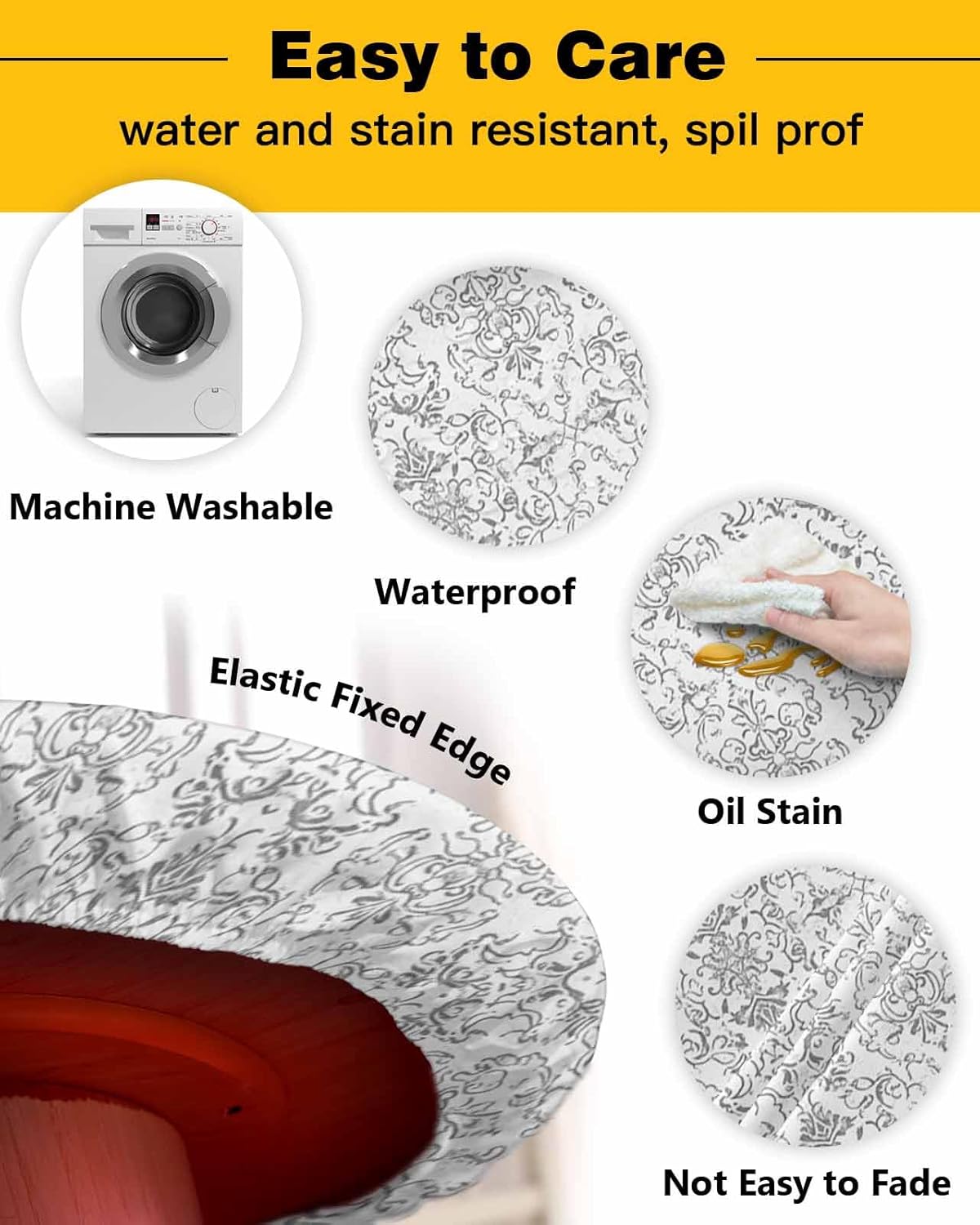 ZOE GARDEN Gray Paisley Ethnic Round Waterproof Table Cover