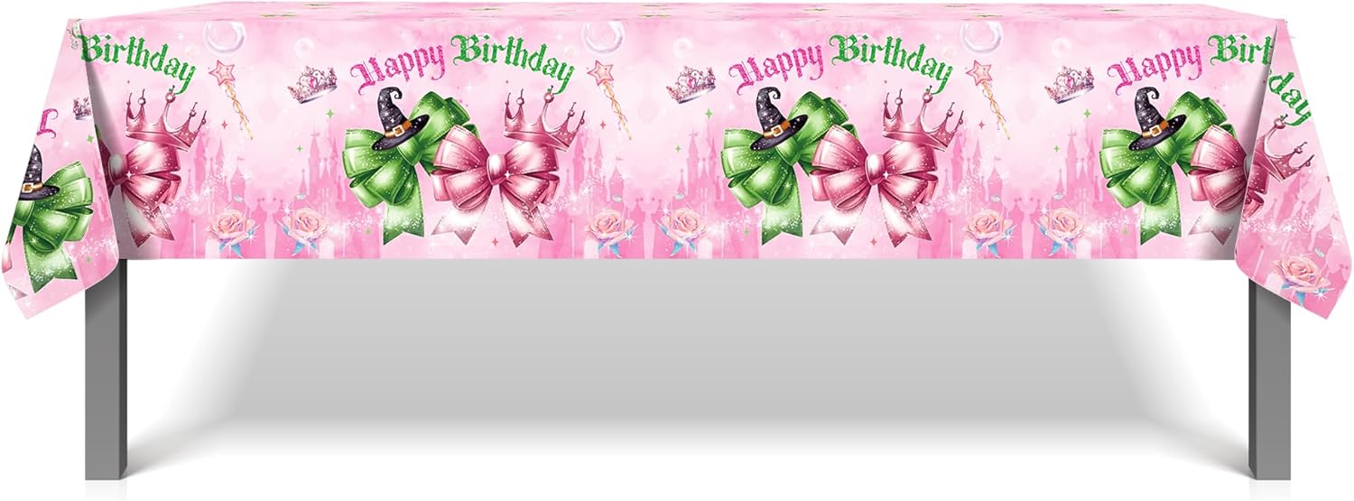 2-Pack Pink Green Party Tablecloths 51x87 Inch Waterproof Tablecovers for Birthday and Baby Shower